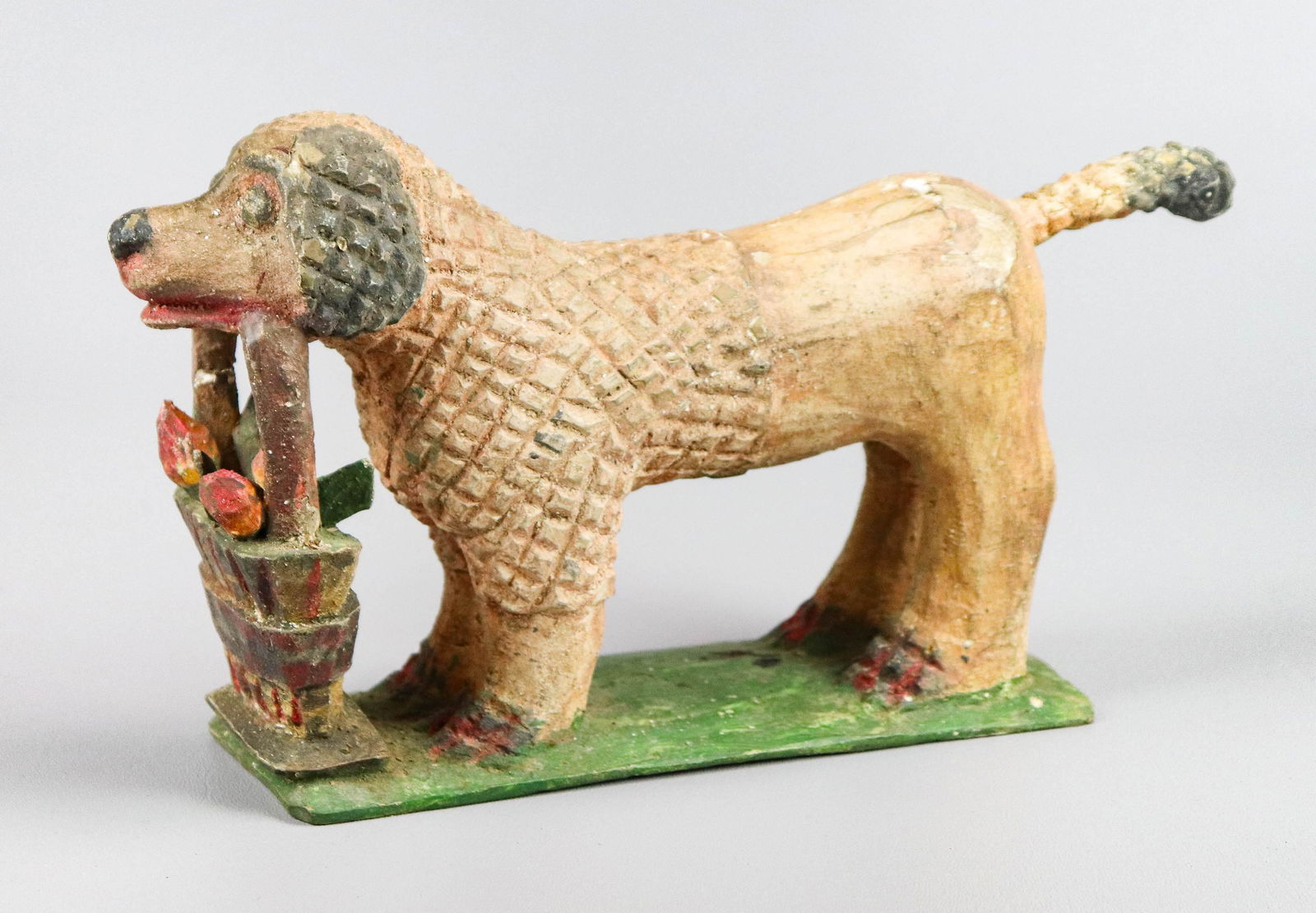 Carved and painted dog carrying basket (1 of 5)