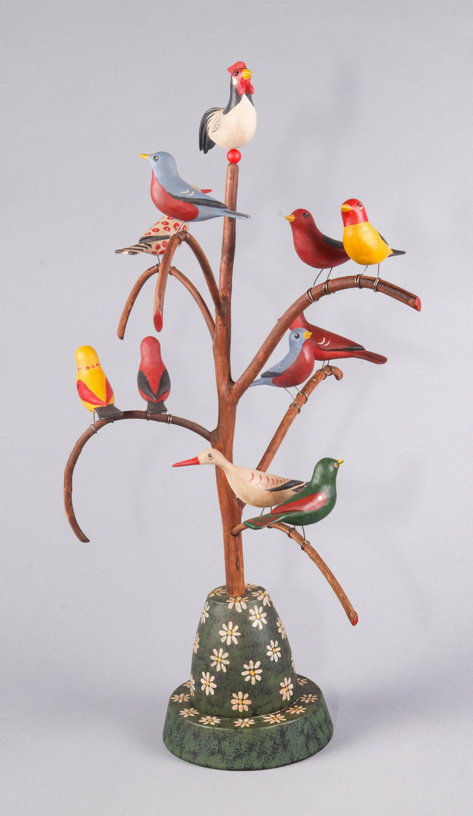 Carved and painted bird tree (1 of 10)
