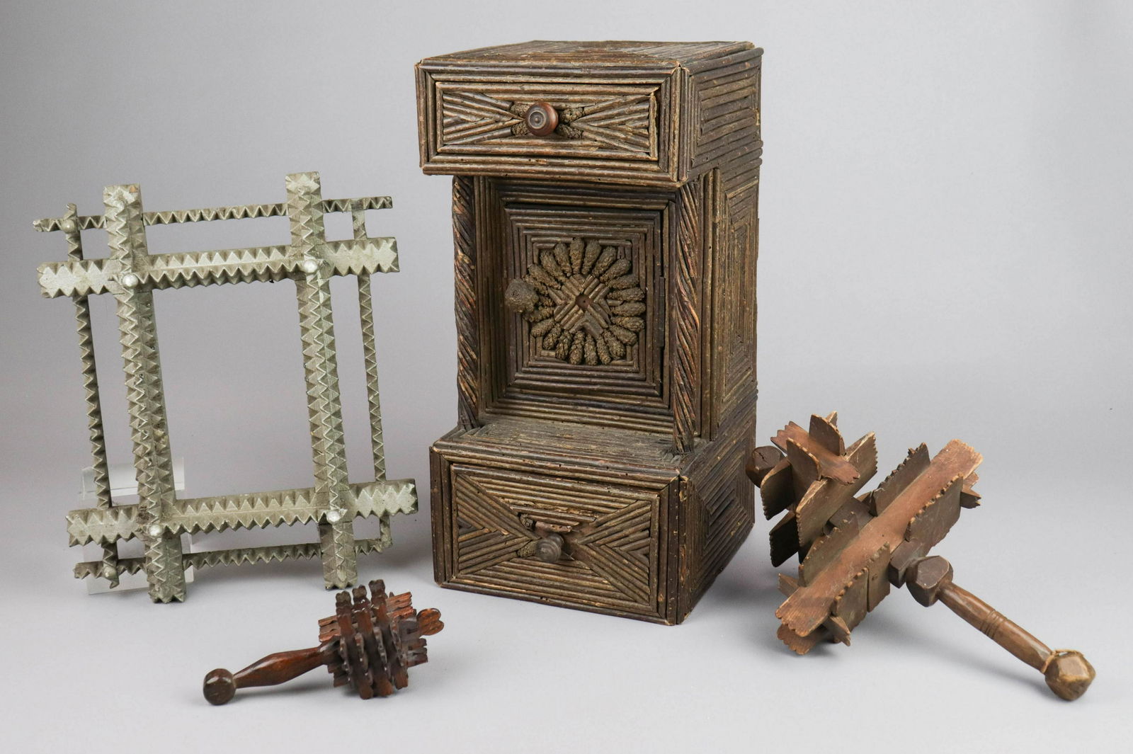 Tramp Art Rattles, Frame and Cabinet (1 of 1)