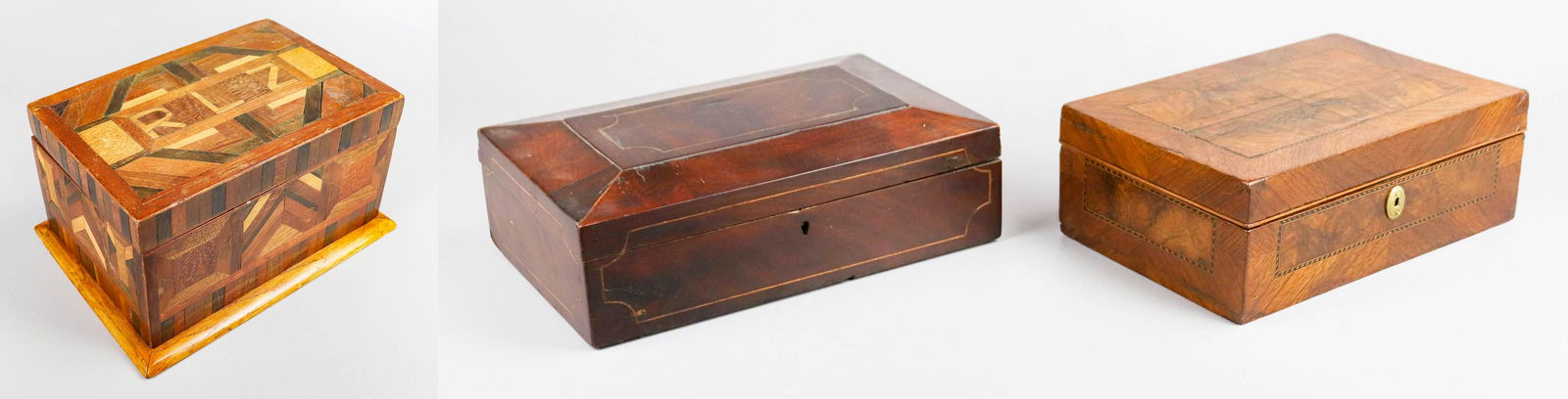 (3) Marquetry and Inlaid Dresser Boxes (1 of 7)