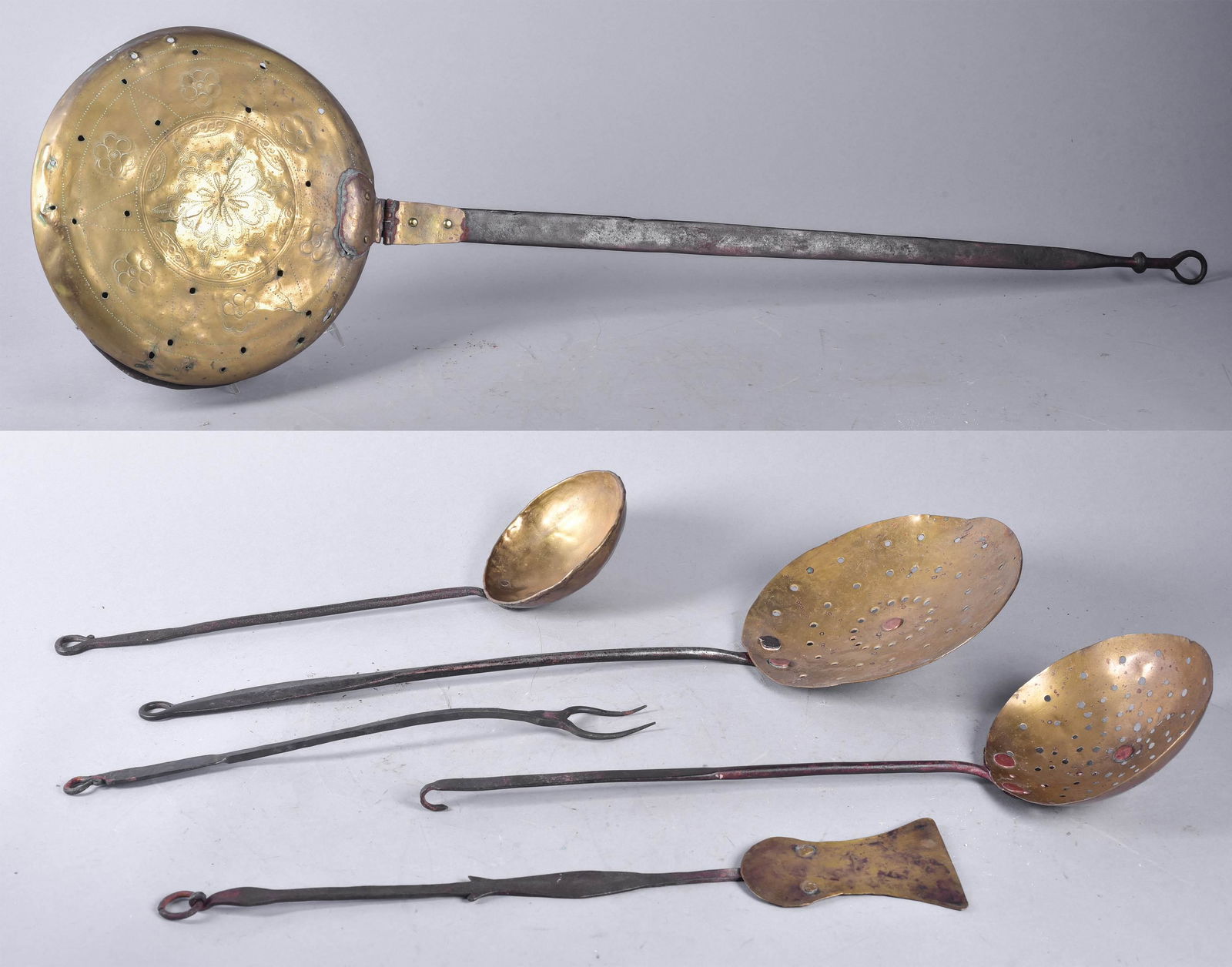 (6) Brass & Wrought Iron Fireplace Implements (1 of 3)