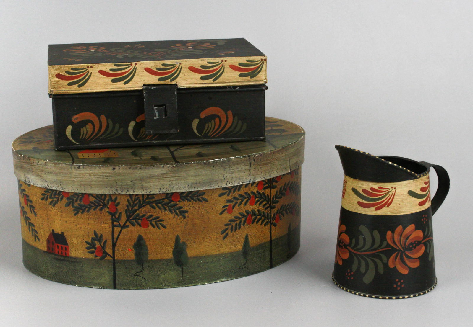 Kathy Graybill Paint Decorated Pitcher and Boxes (1 of 3)