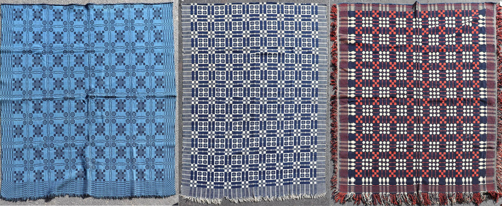 (3) 19th c. Overshot Coverlets (1 of 18)