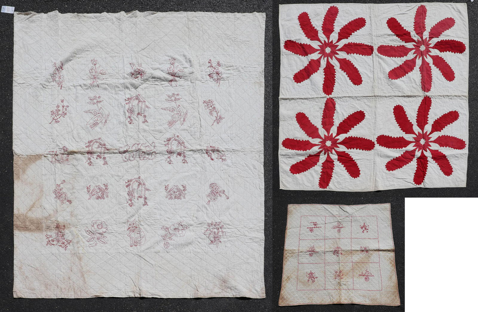 (2) Redwork and Floral Pieced Quilts (1 of 19)