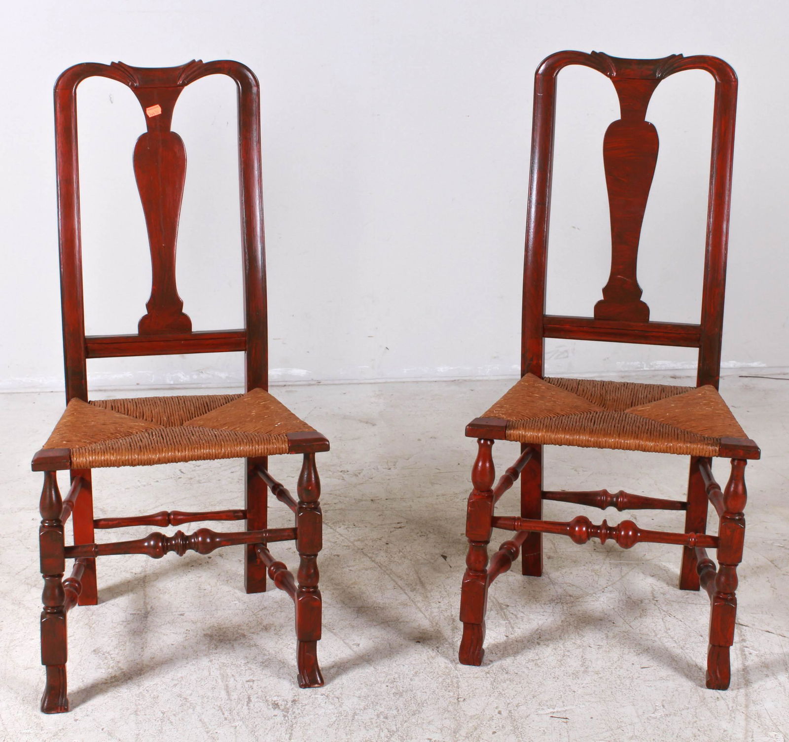 Pair red/black painted rush seat side chairs (1 of 2)