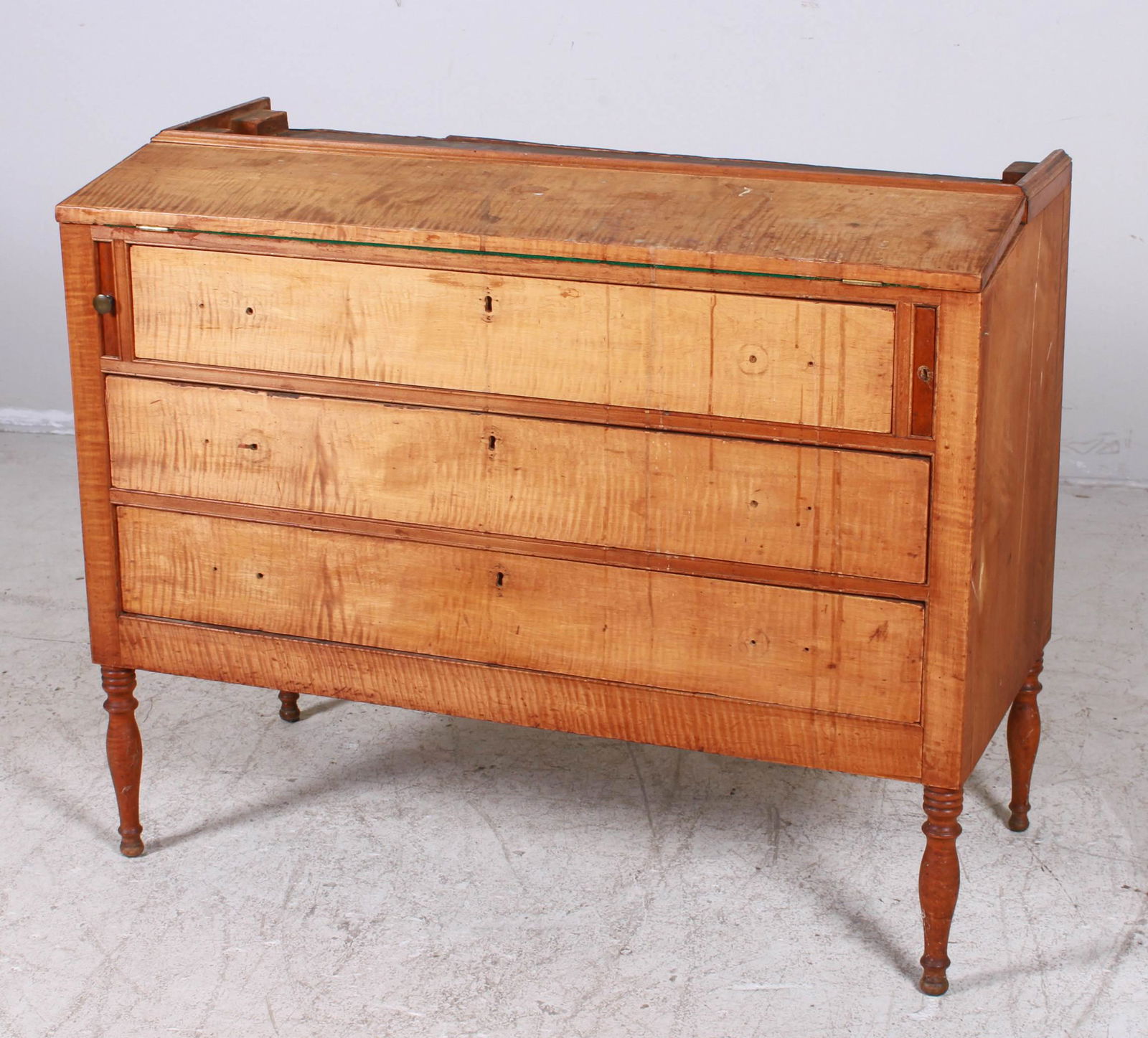 Sheraton tiger maple secretary desk base (1 of 7)