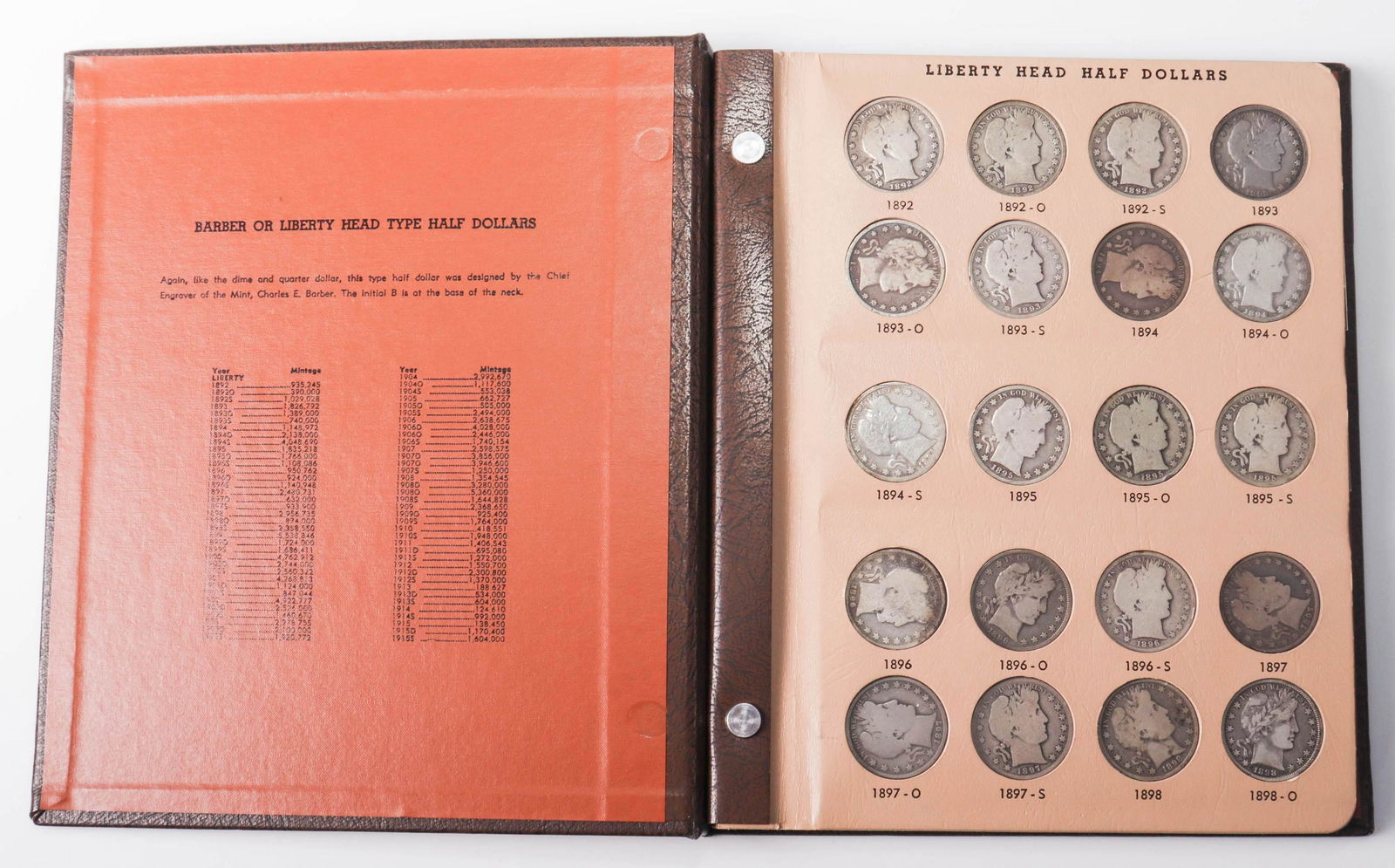 Set Barber Half Dollars 1892-1915, Missing 1909-O (1 of 4)
