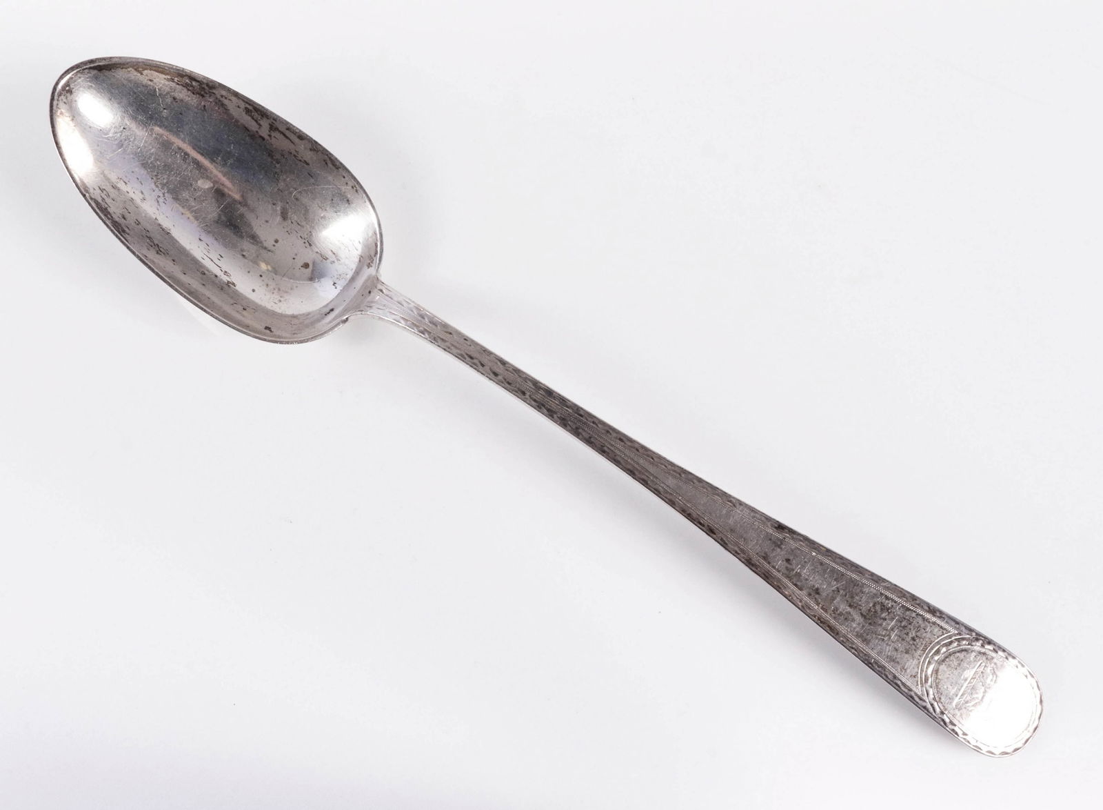 19th c. George Sharp Coin Silver Stuffing Spoon: 19th c. George Sharp coi silver stuffing spoon, retailed JE Caldwell, zipper cut with lion rampant at handles end, 12-1/8"L, 4.6 T.O