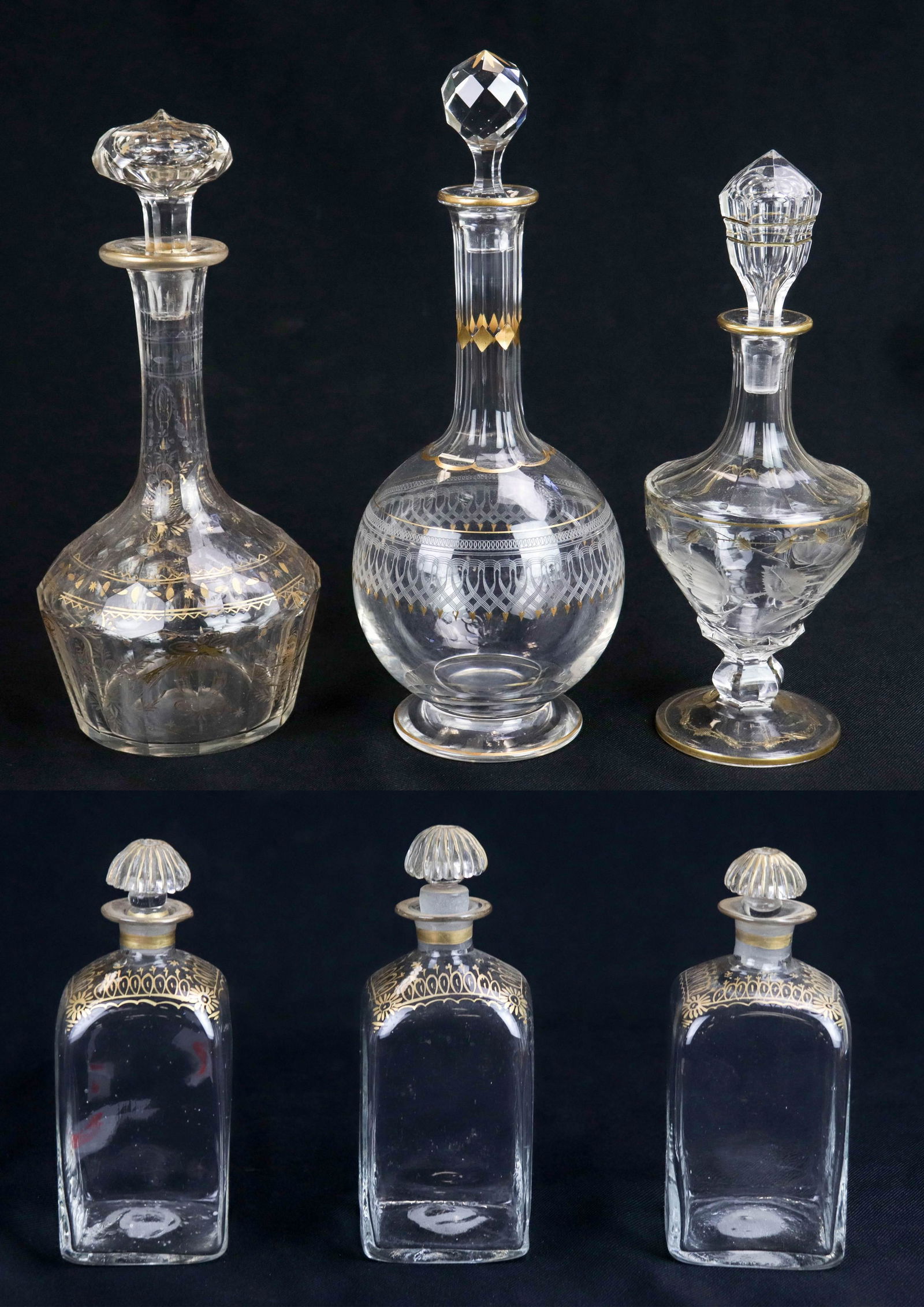 (6) 19th c. Gilt Glass Decanters (1 of 3)