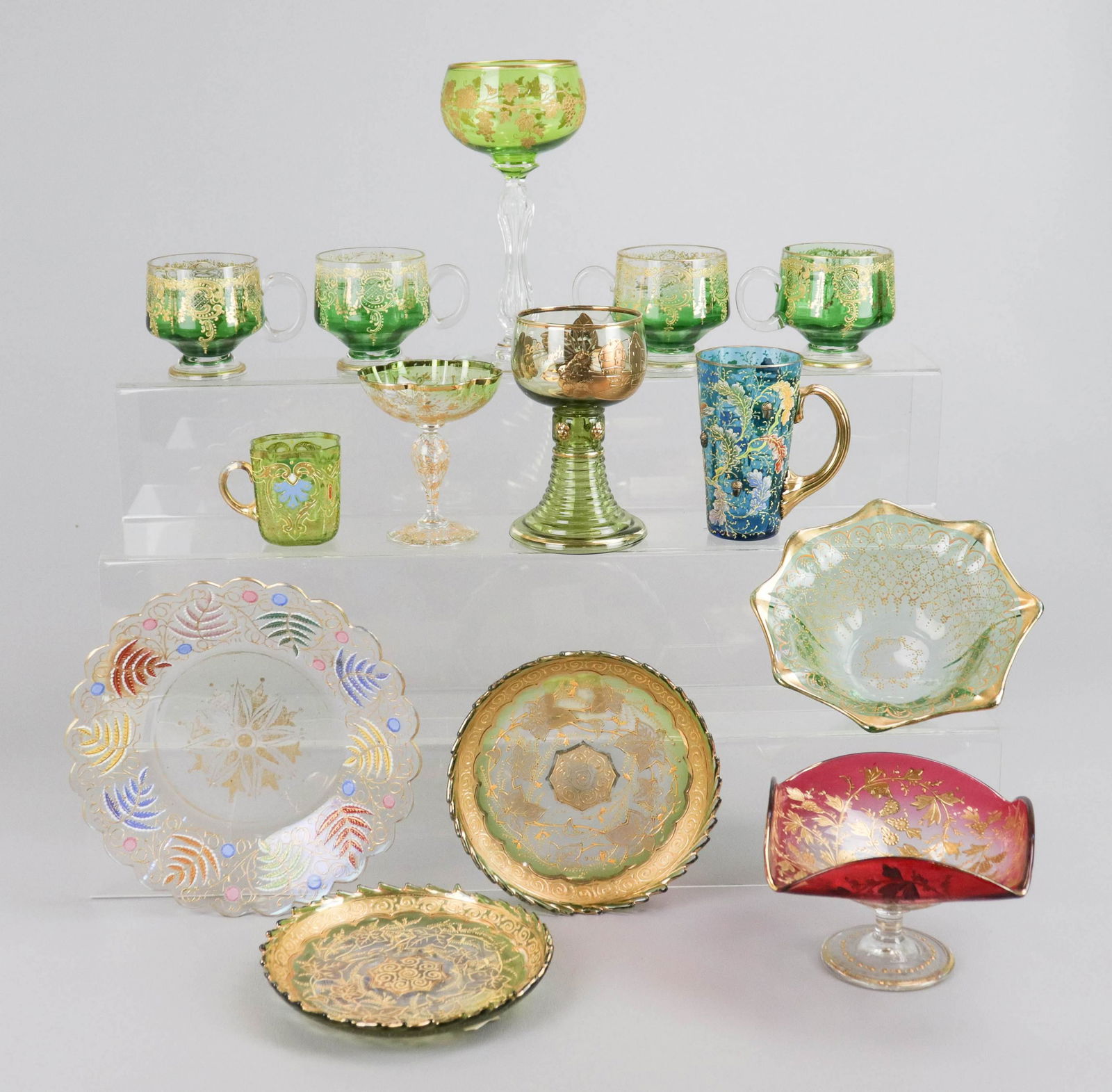 (14) Gilt and Enameled Glass Table Items (1 of 4)
