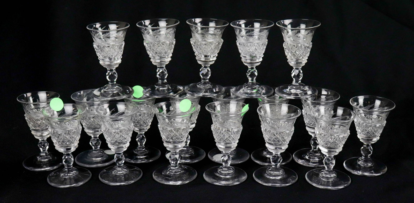 (19) Continental Wine Glasses: (19) Continental wine glasses, first half 19th c., (3) as-is, 4-1/8"h
