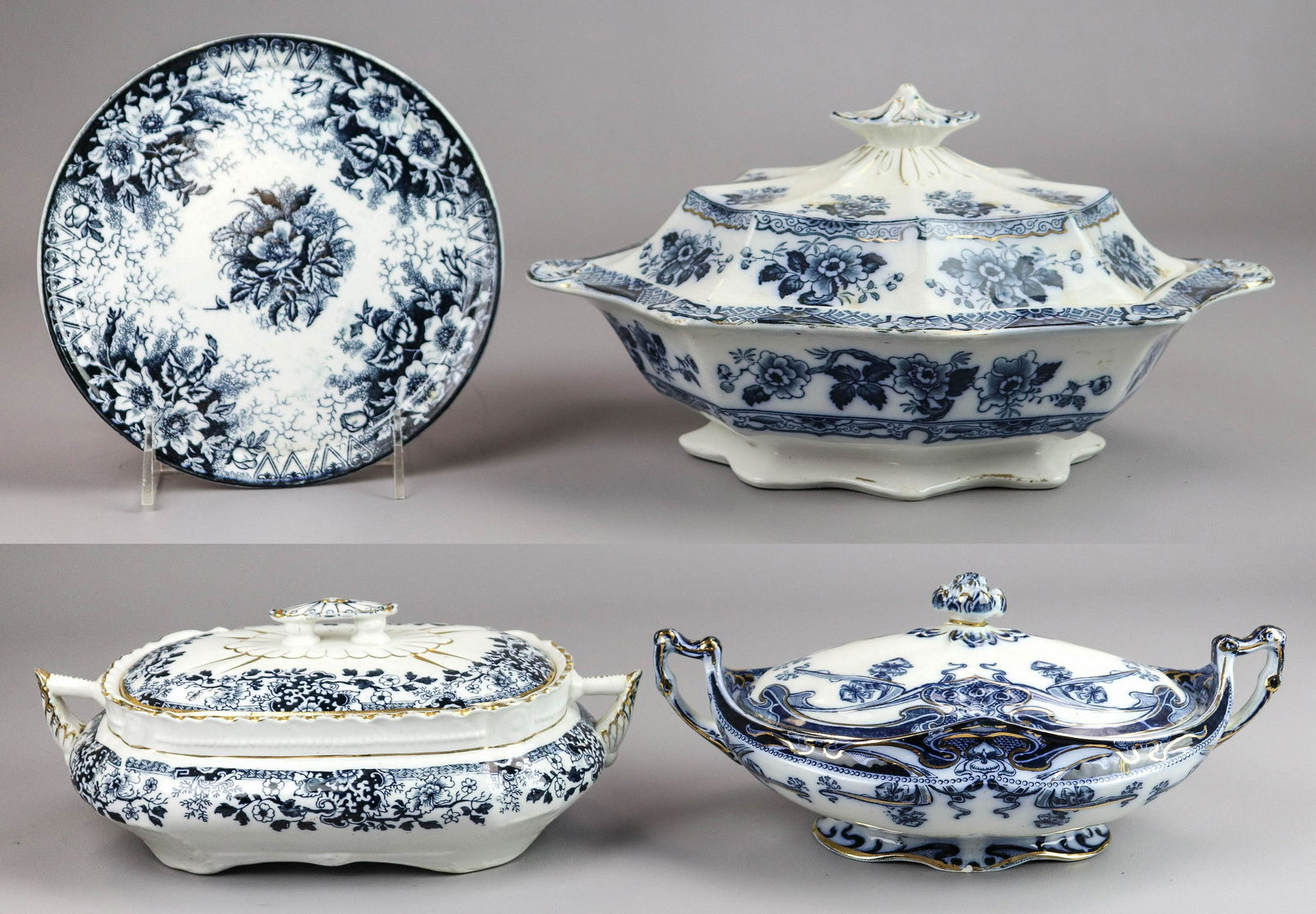 (4) Pcs Flow Blue Porcelain (1 of 3)