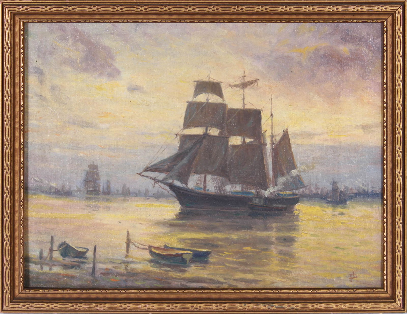 Franz Lesshafft "Ships in the Harbor at Dusk" (1 of 4)