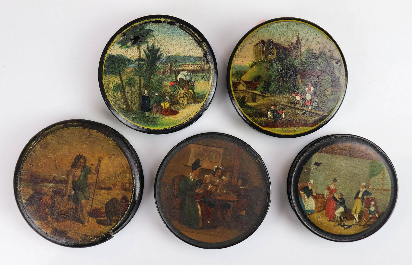 (5) Papier-mache Snuff Boxes (1 of 2)