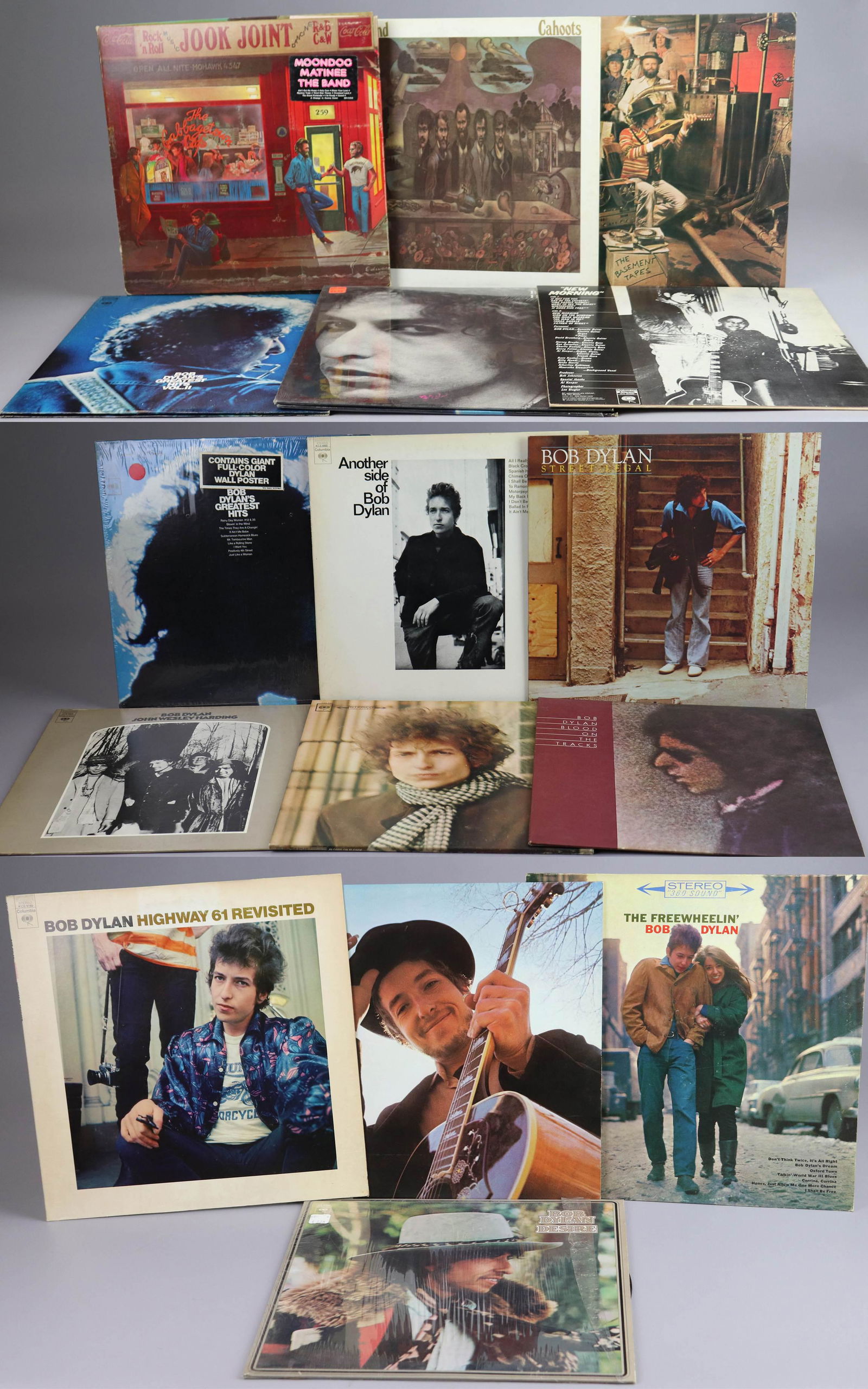33-1/3 Vinyl LP Lot, Bob Dylan / The Band: 33-1/3 Vinyl LP lot Bob Dylan /The Band - Bob Dylan: The Freewheelin, Nashville Skyline, Desire, Highway 61 Revisited, Blood on the Tracks, Blonde on Blonde, John Wesley Harding, Street Legal, Another