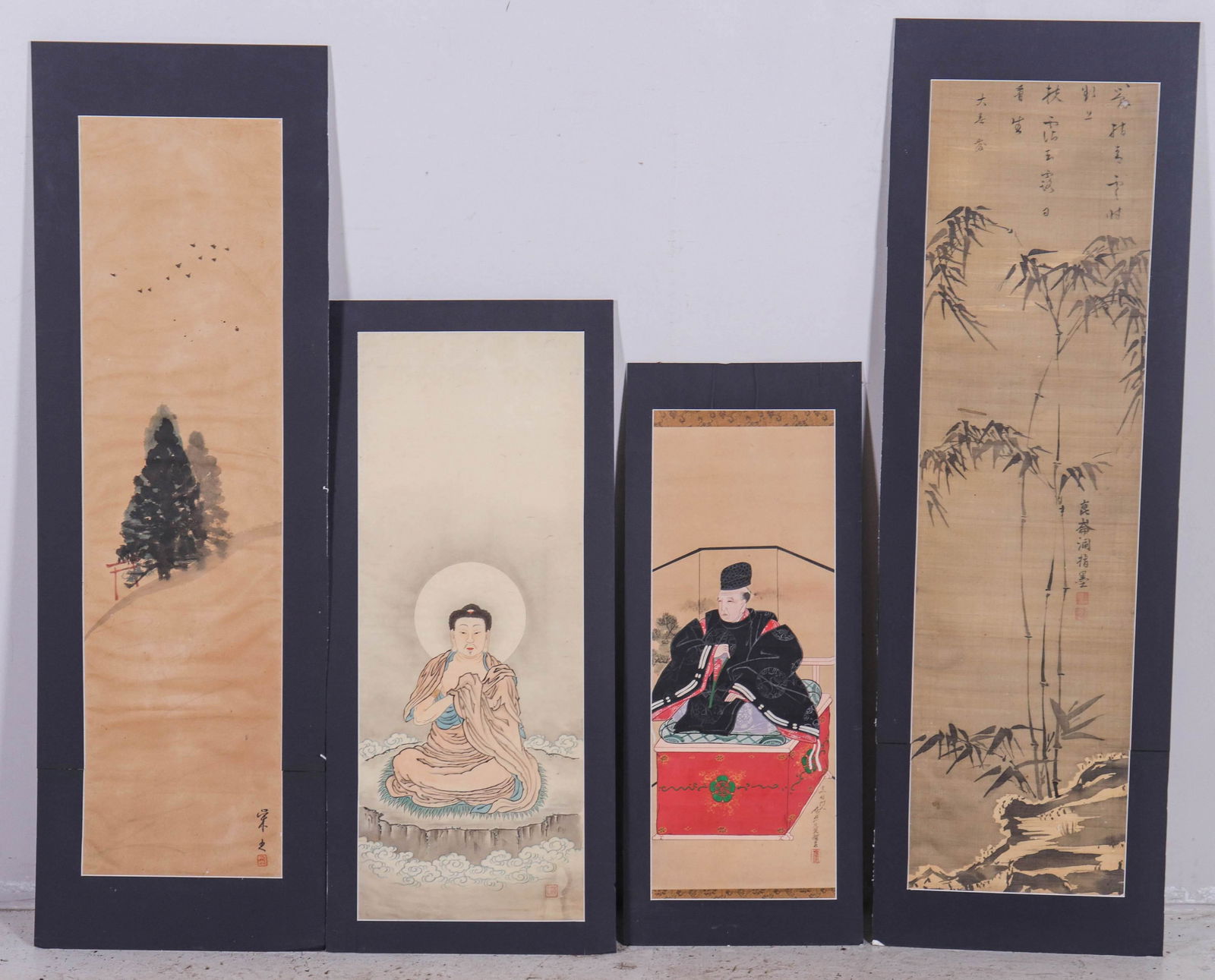 (4) Asian Ink Paintings Figures & Trees (1 of 3)