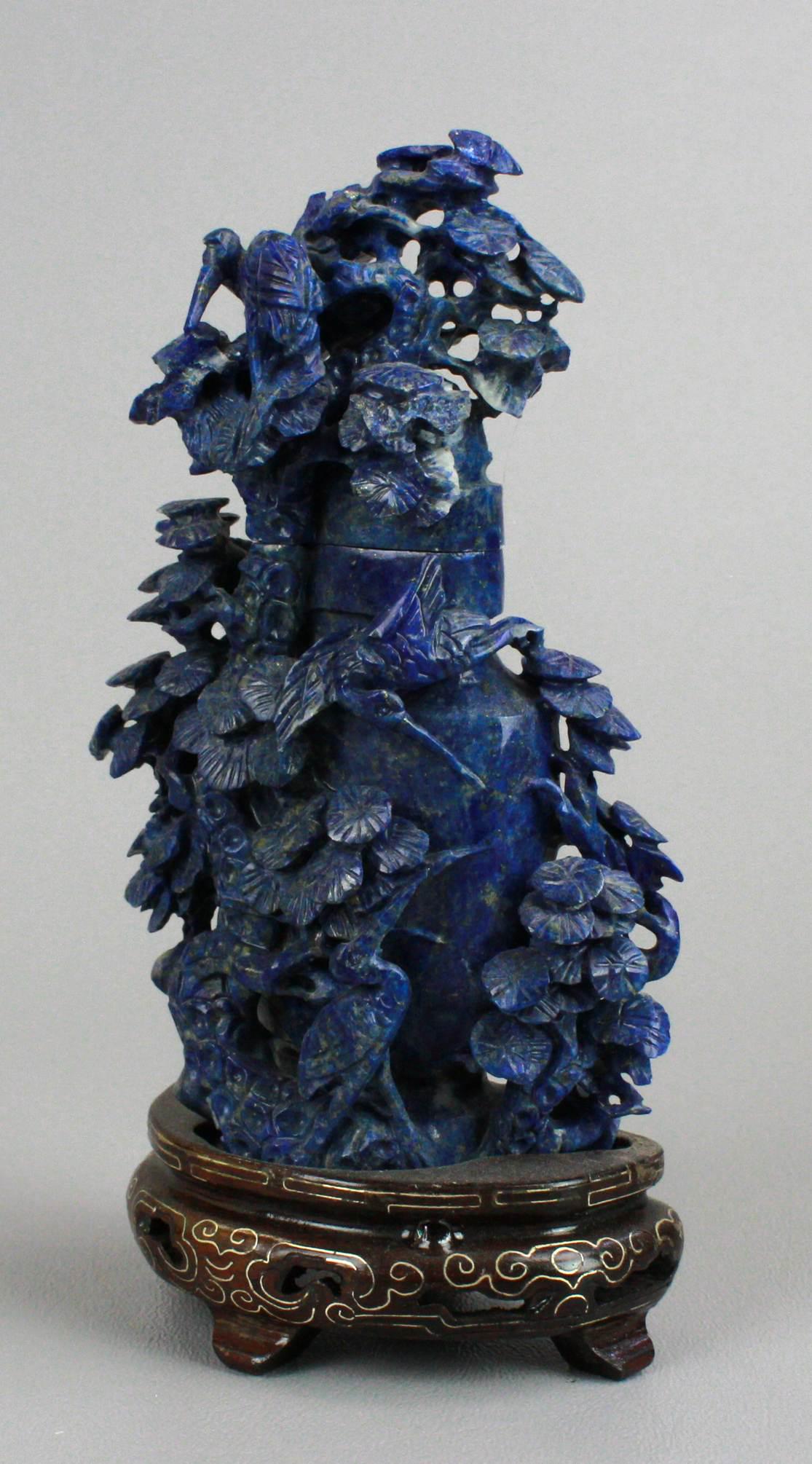 Chinese Carved Blue Stone Covered Urn (1 of 2)