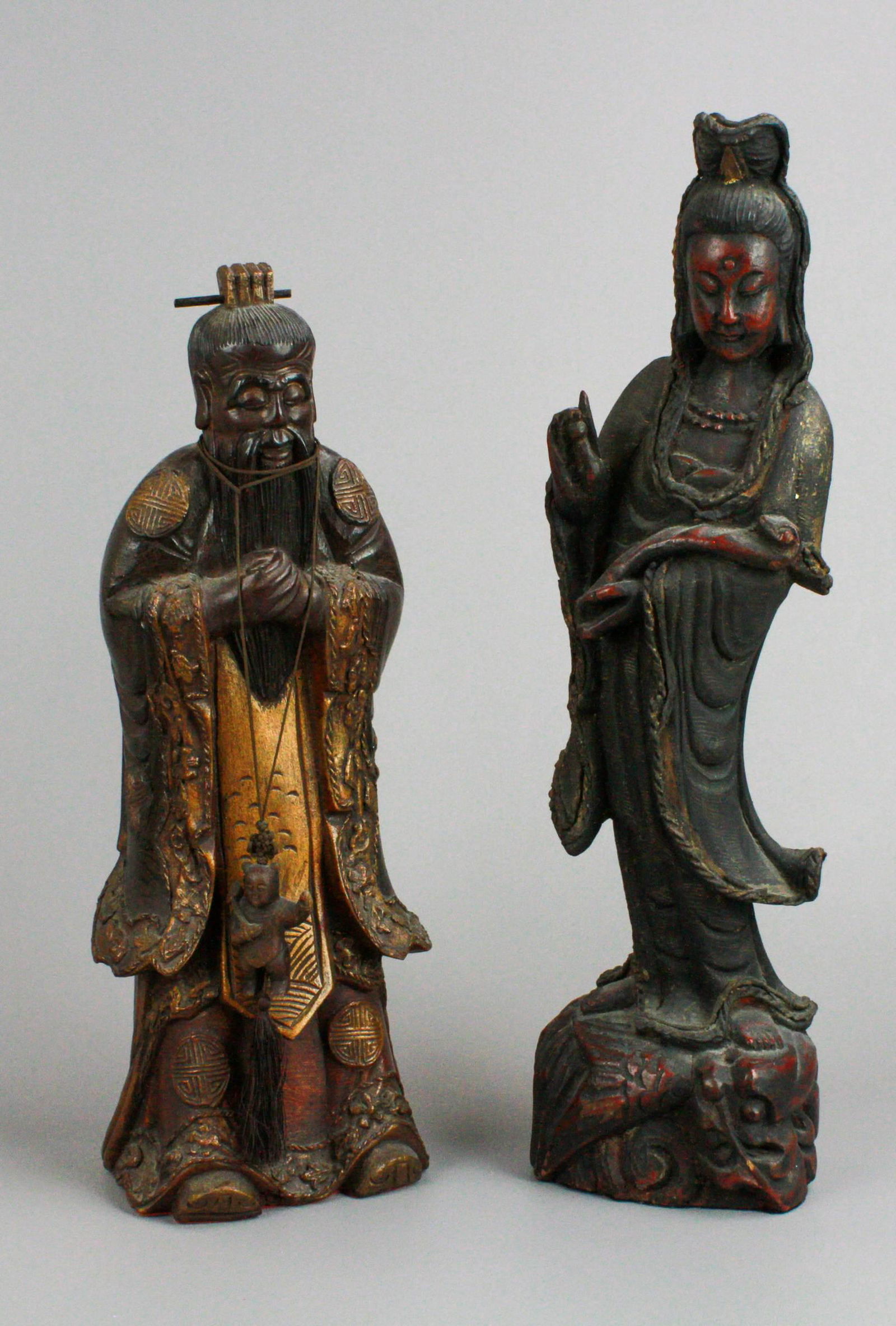 (2) Chinese Carved Wood Figures (1 of 5)
