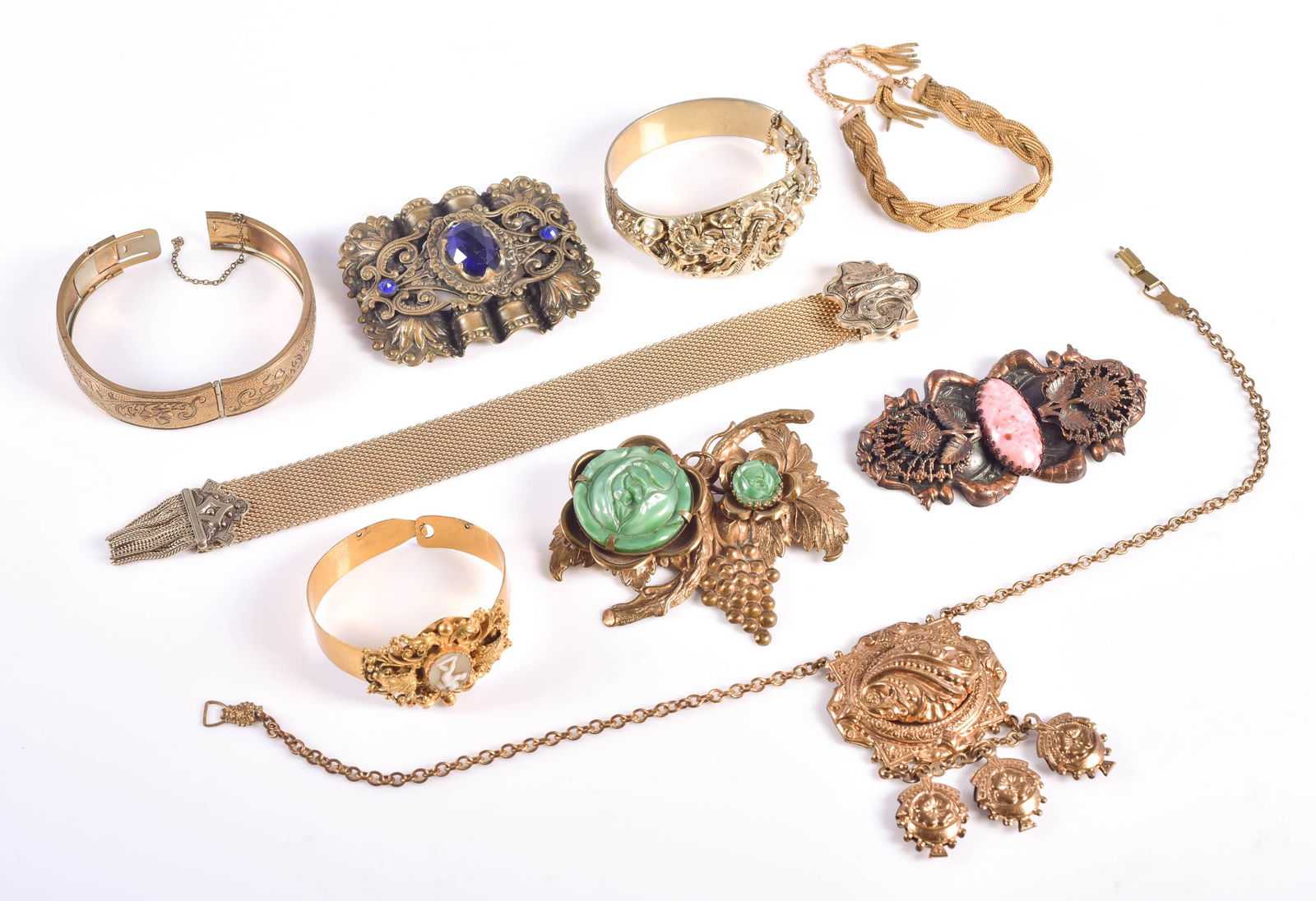 (9) Pc Victorian Revival Brass and Gold Filled Jewelry (1 of 9)