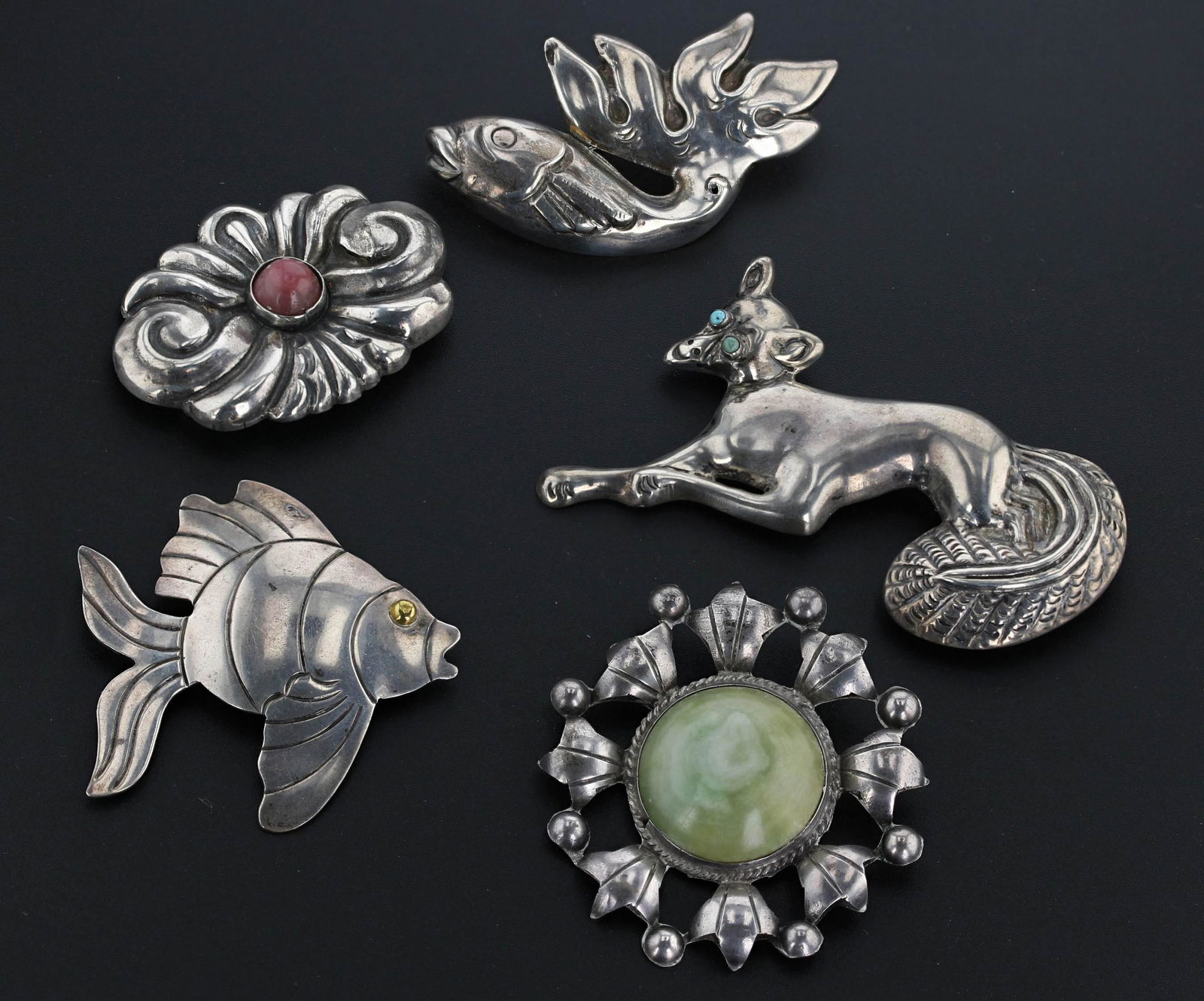 (5) Early Mexican Silver Pins and Brooches (1 of 2)
