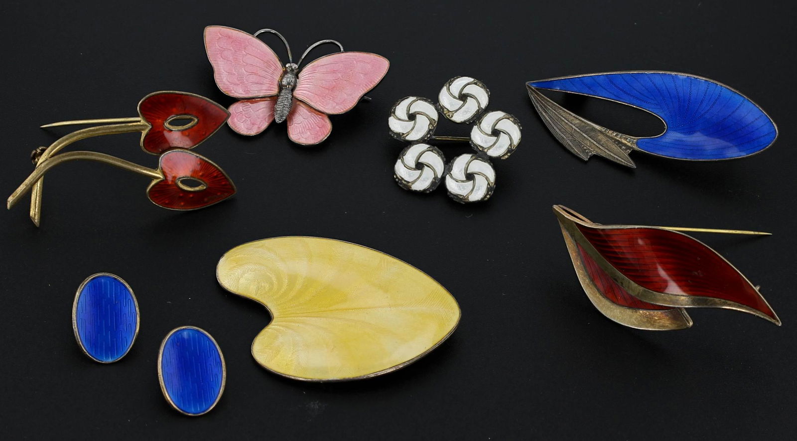Danish Norwegian Guilloche Enamel Jewelry Group (1 of 6)