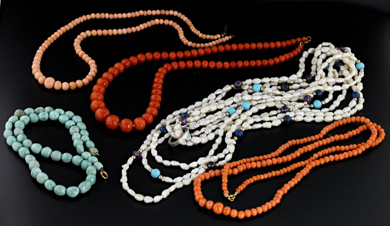 Vintage Coral, Pearl and Turquoise Bead Necklaces (1 of 5)
