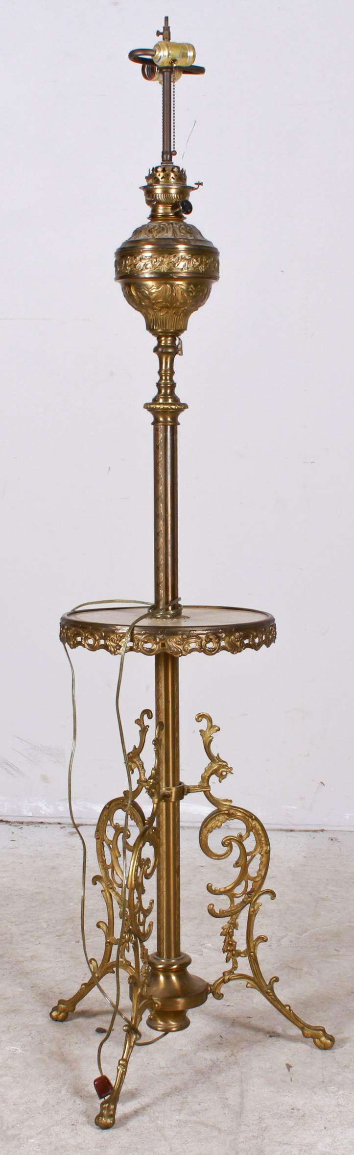 Victorian gilt metal piano lamp, converted to electric (1 of 3)