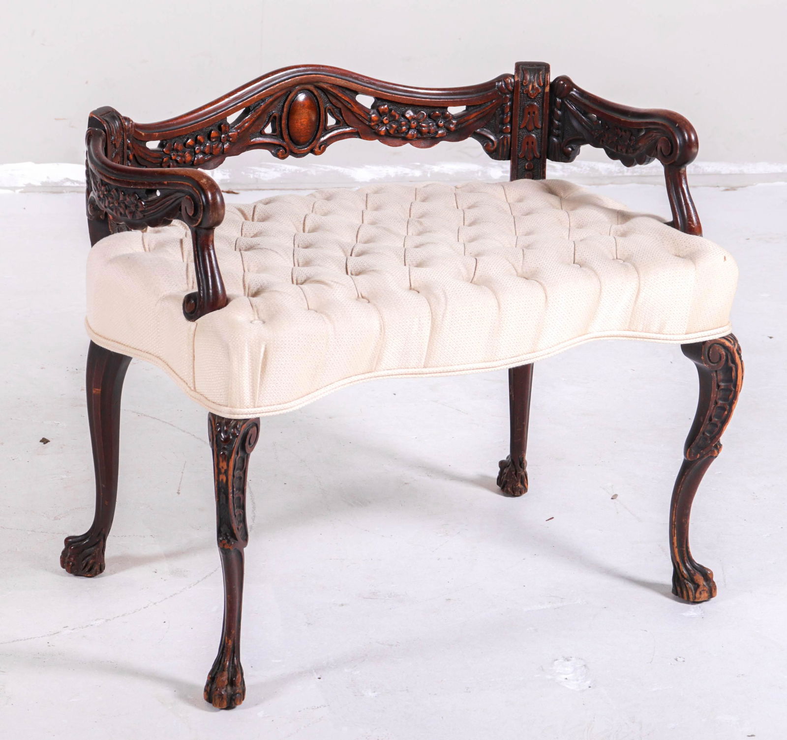 French style walnut carved vanity bench (1 of 2)