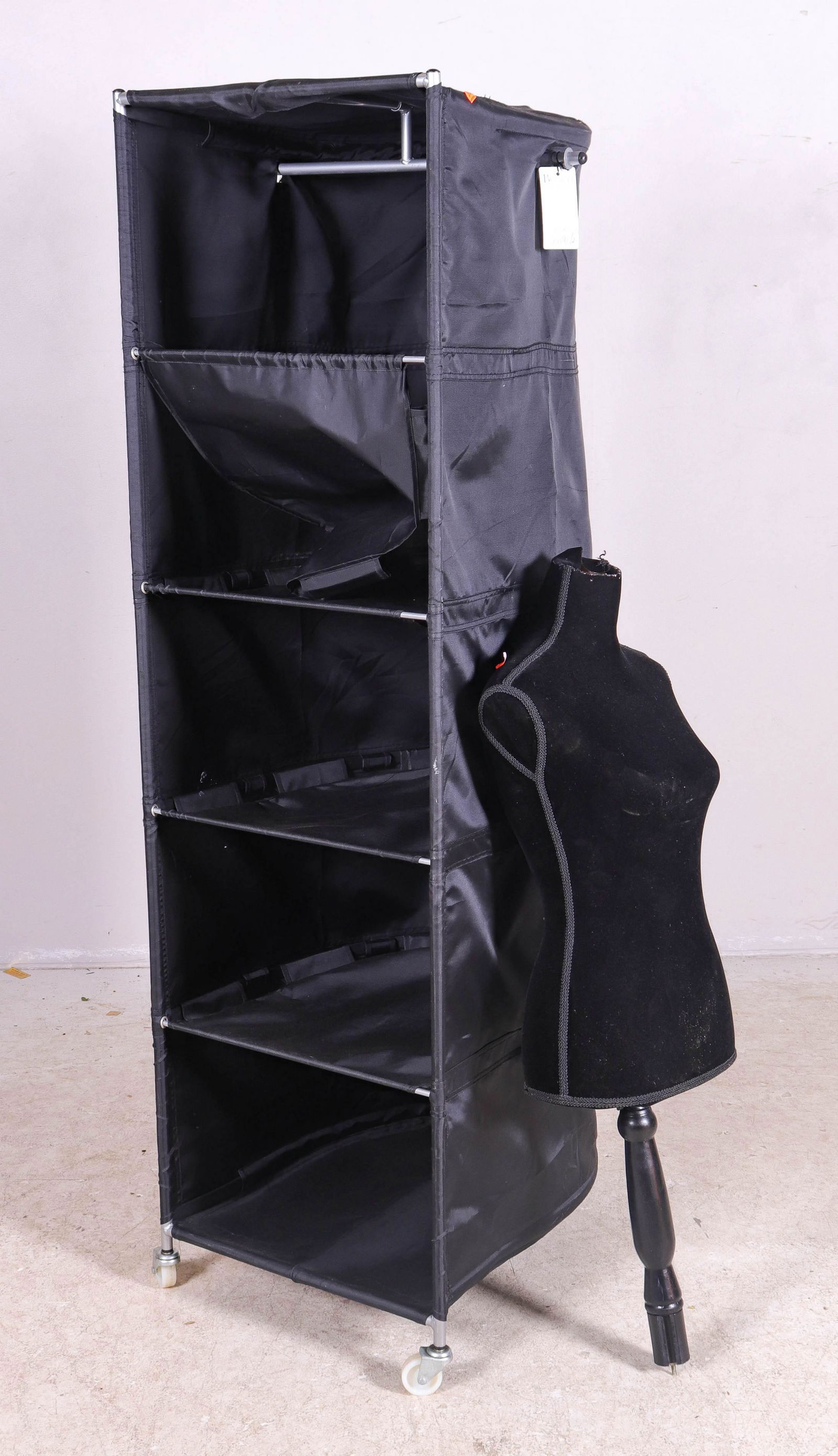 (2) Chrome and canvas rolling clothes rack, velvet (1 of 1)