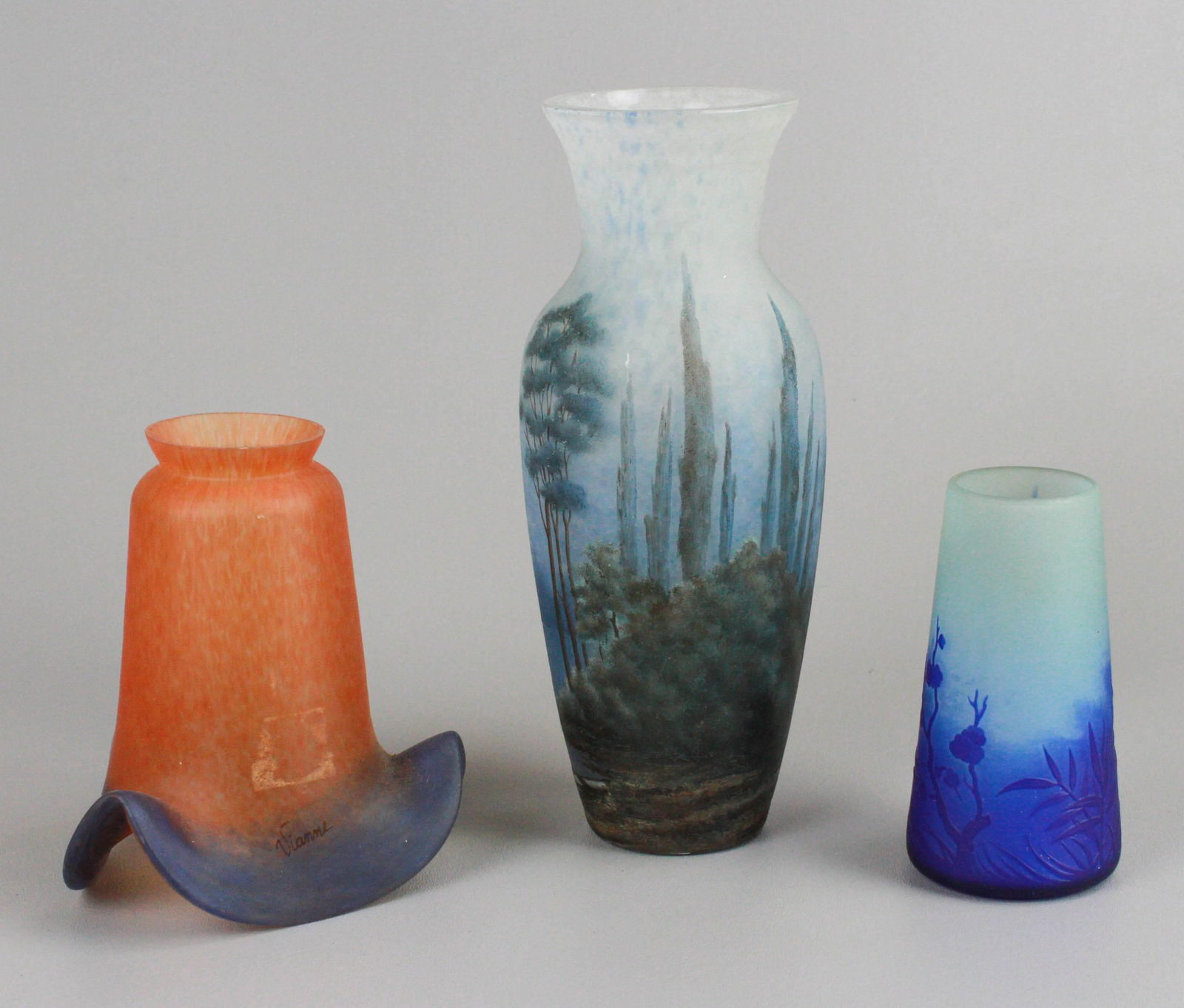 (3) Cameo Glass and Style Vases and Shade (1 of 2)