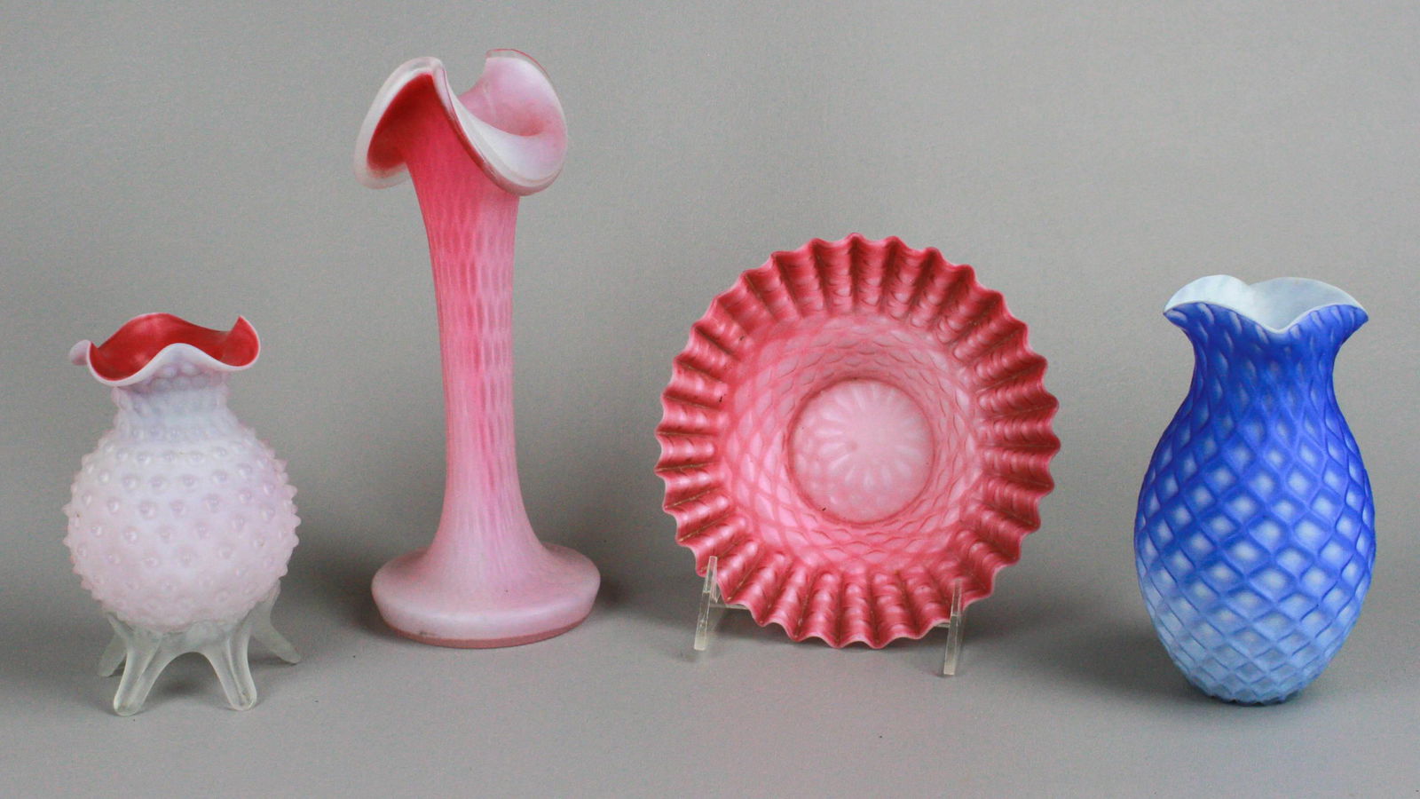 (4) Satin Glass Vases and Dish (1 of 2)