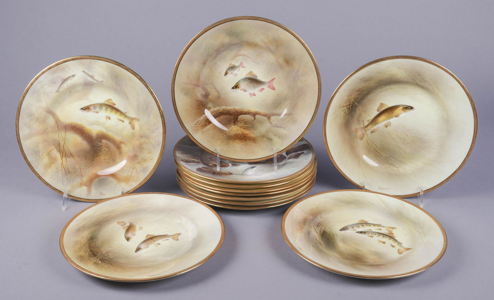 (12) Royal Doulton hand painted fish plates (1 of 2)