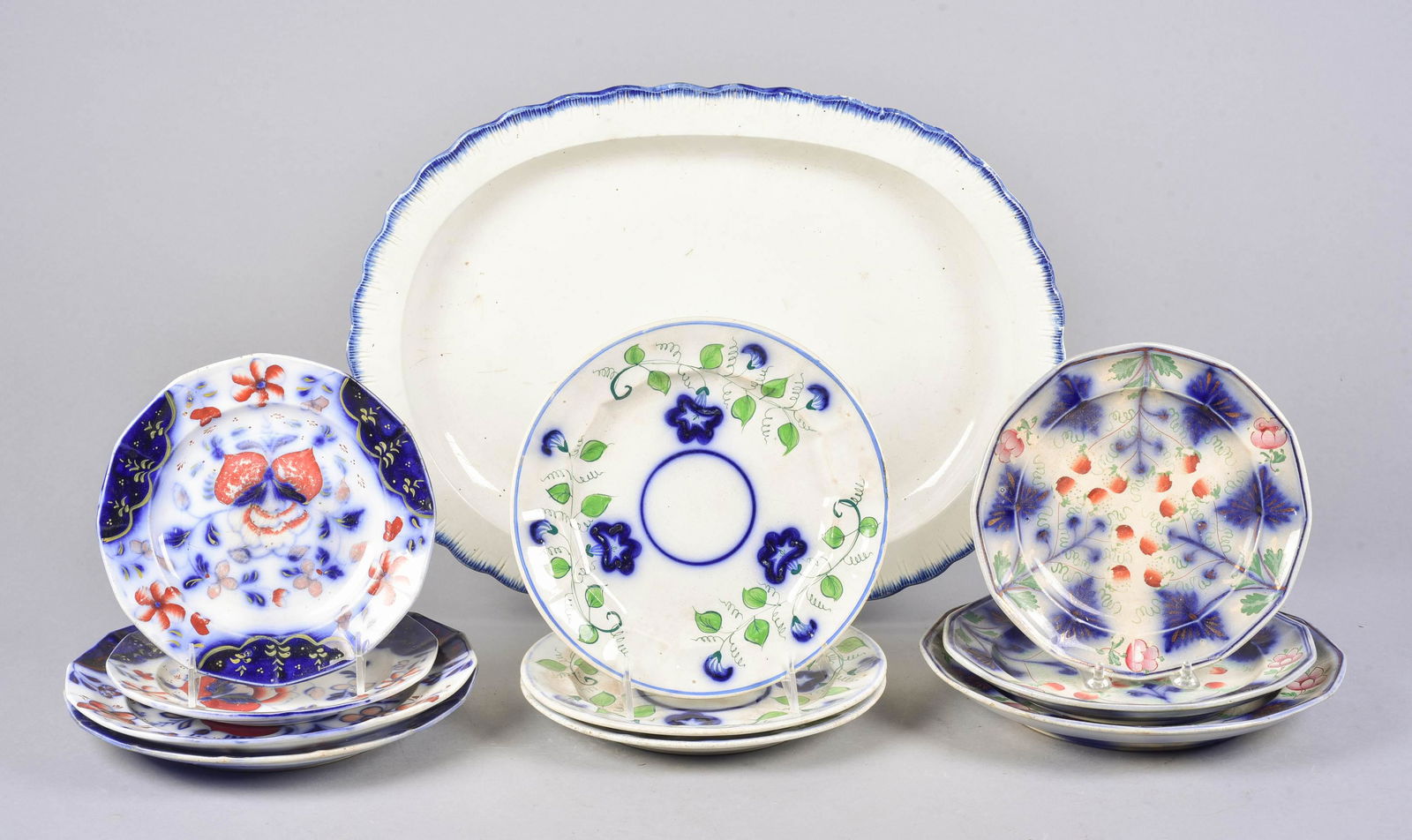 (10) Staffordshire Plates and Feather Edge Platter (1 of 2)