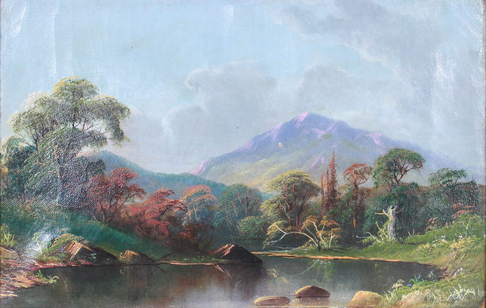 Small 19th C Landscape Painting with Mountain (1 of 4)