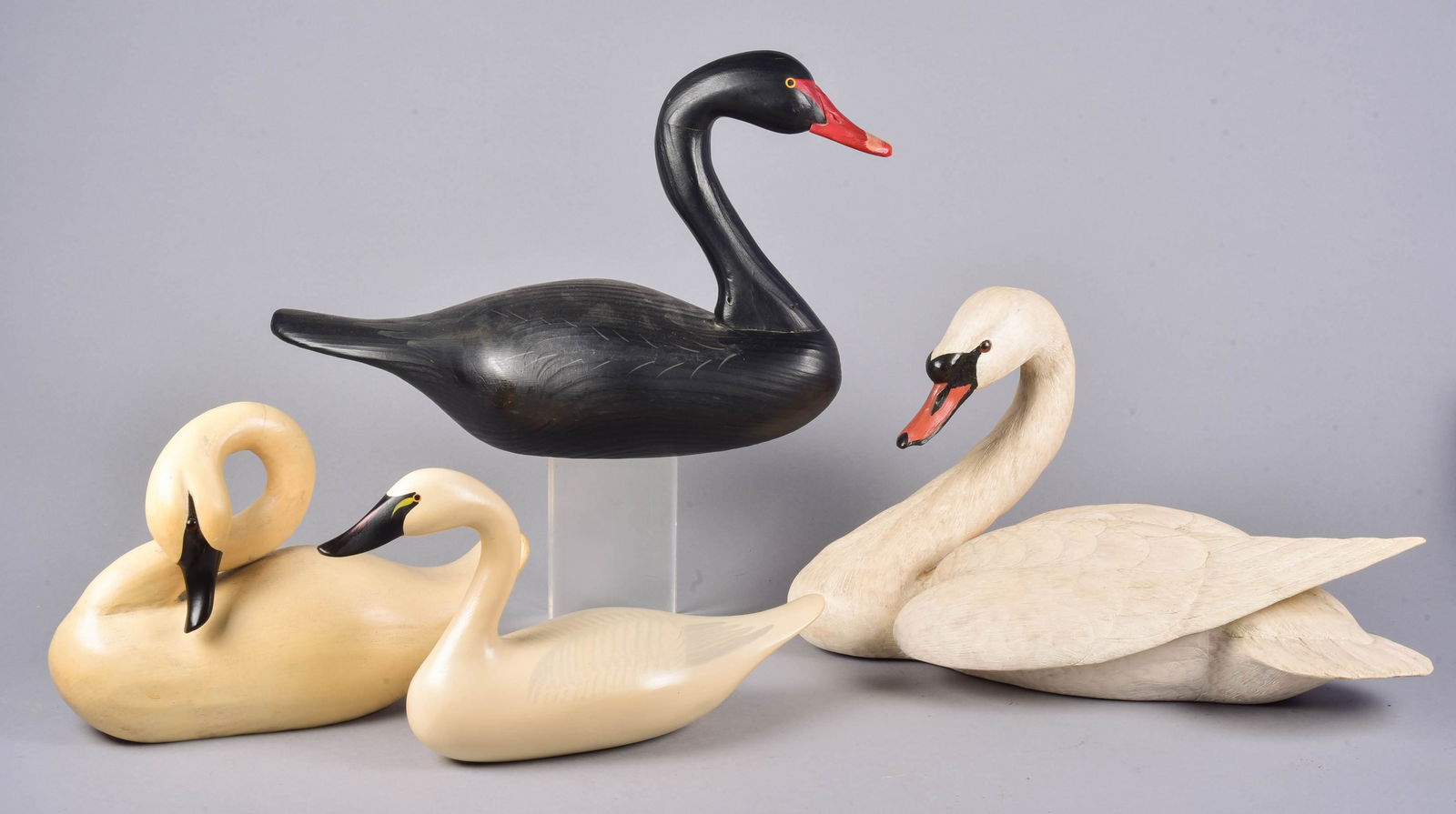 (4) Carved Wood Swan Decoys (1 of 7)