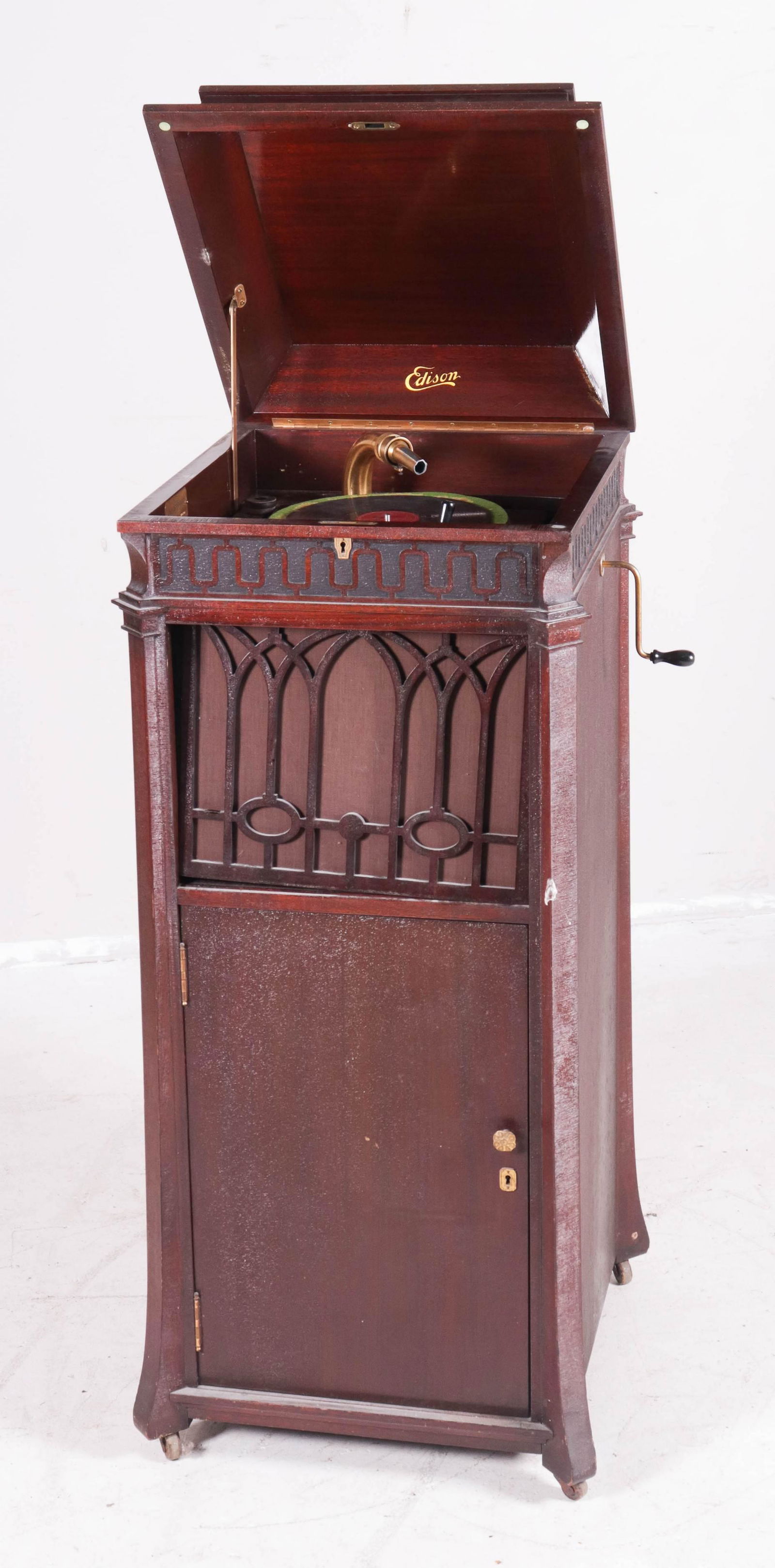 Mahogany Edison upright disc phonograph (1 of 4)