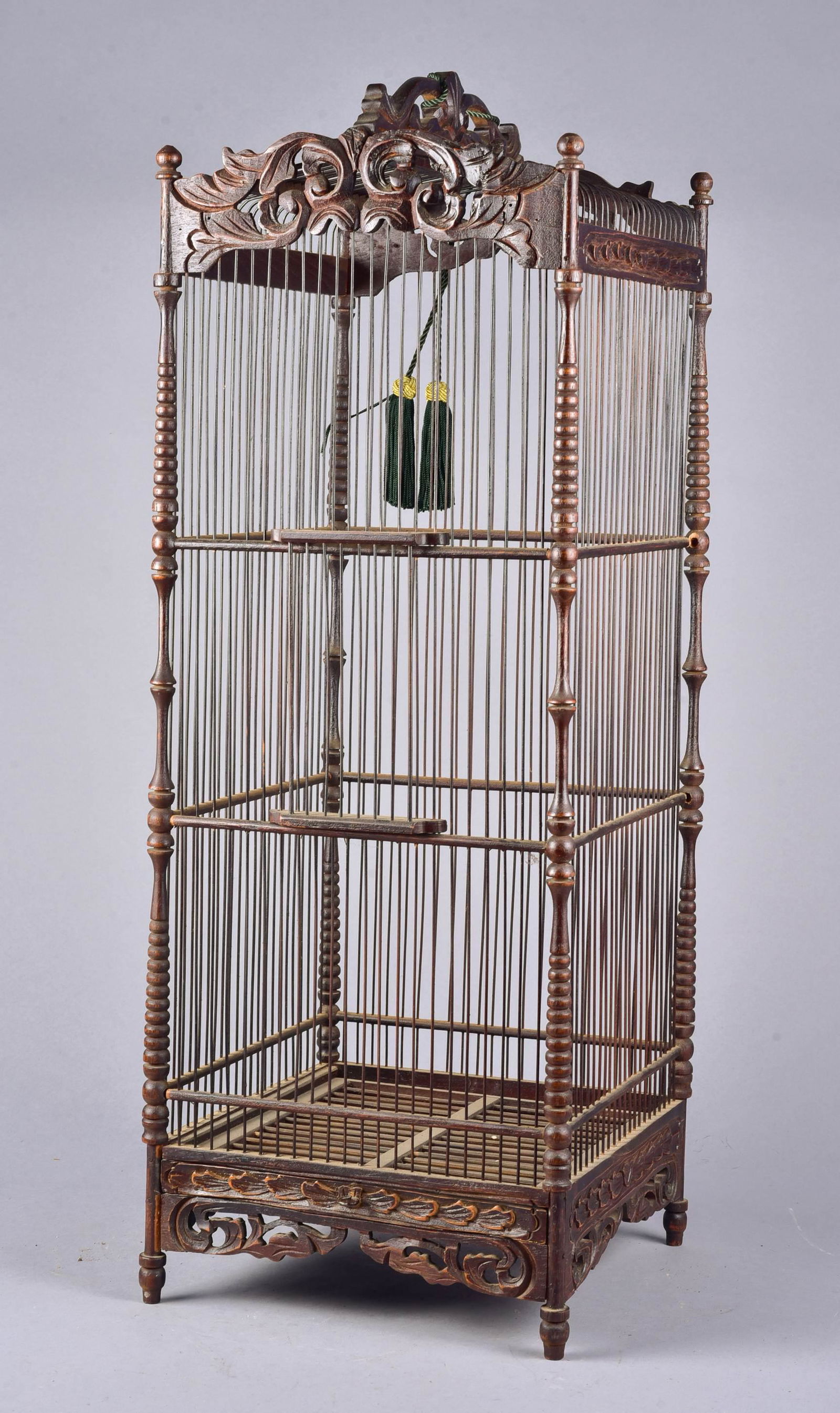 Asian Carved Wood Birdcage (1 of 2)