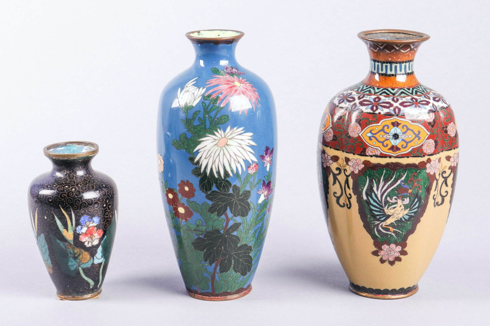 (3) Japanese Cloisonne Vases (1 of 3)