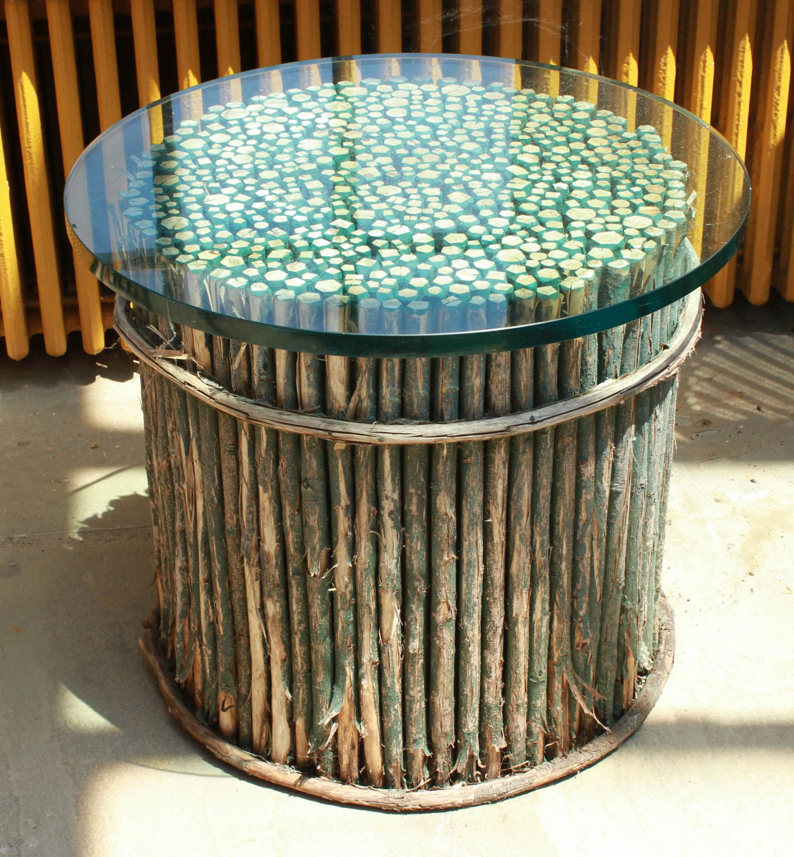 Round Bundled Bamboo Glass Top End Table (1 of 2)