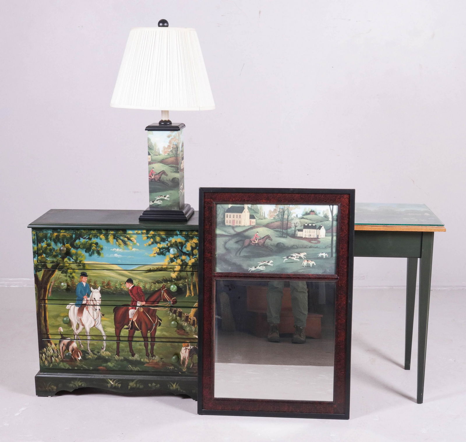 (4) Paint decorated chest, table, lamp, and mirror (1 of 4)