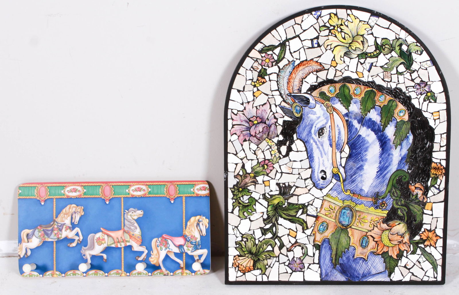 (2) Painted carousel horse hanging coat rack, tiled (1 of 1)