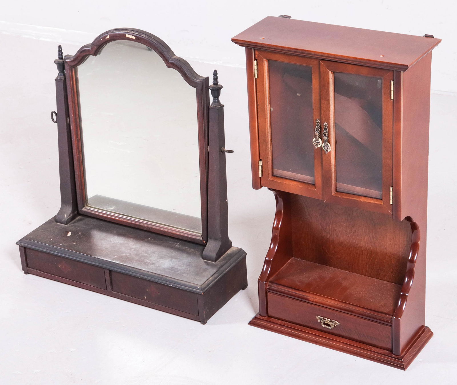 (2) Mahogany shaving mirror, walnut hanging shelf (1 of 1)