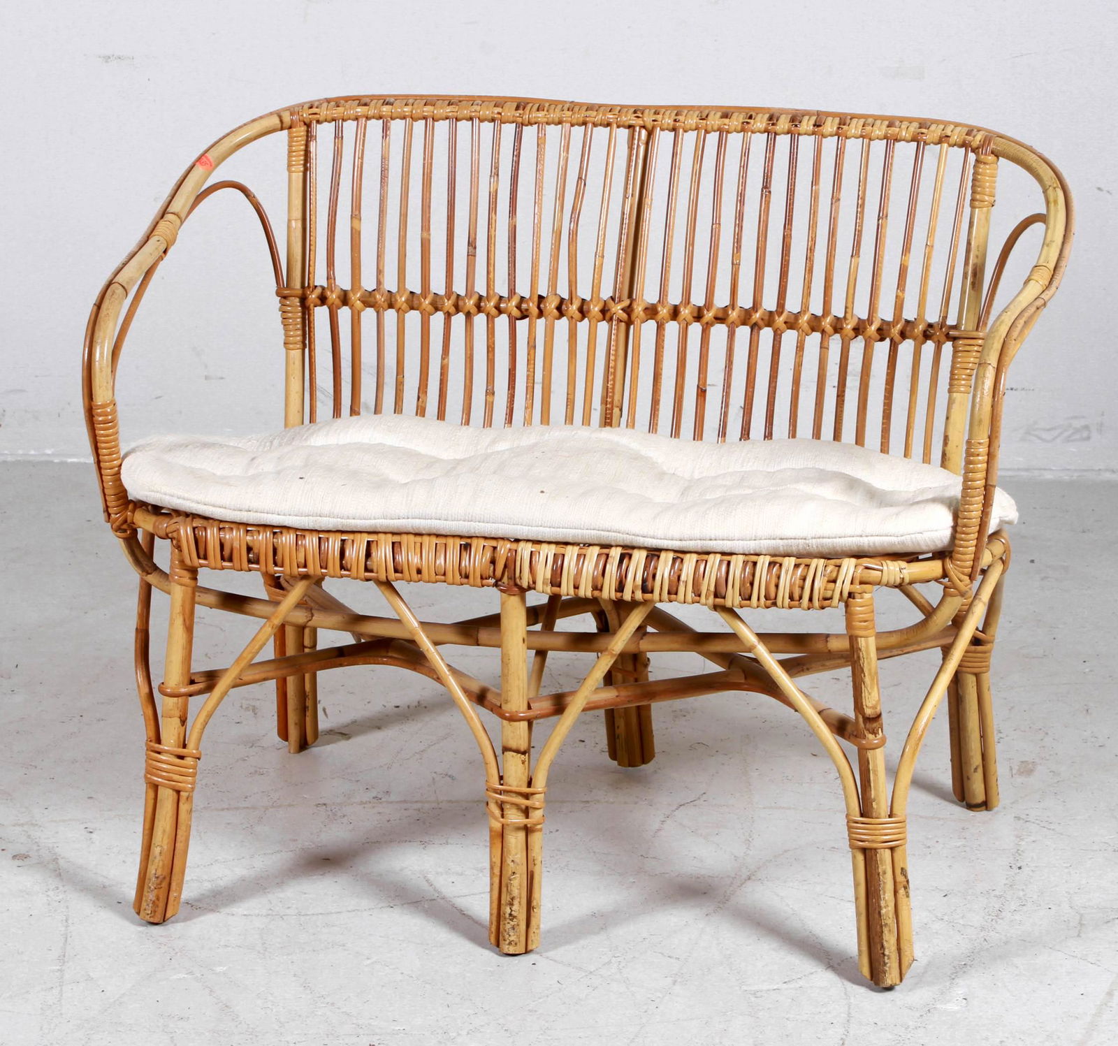 Bamboo bench with cream upholstered cushion (1 of 1)