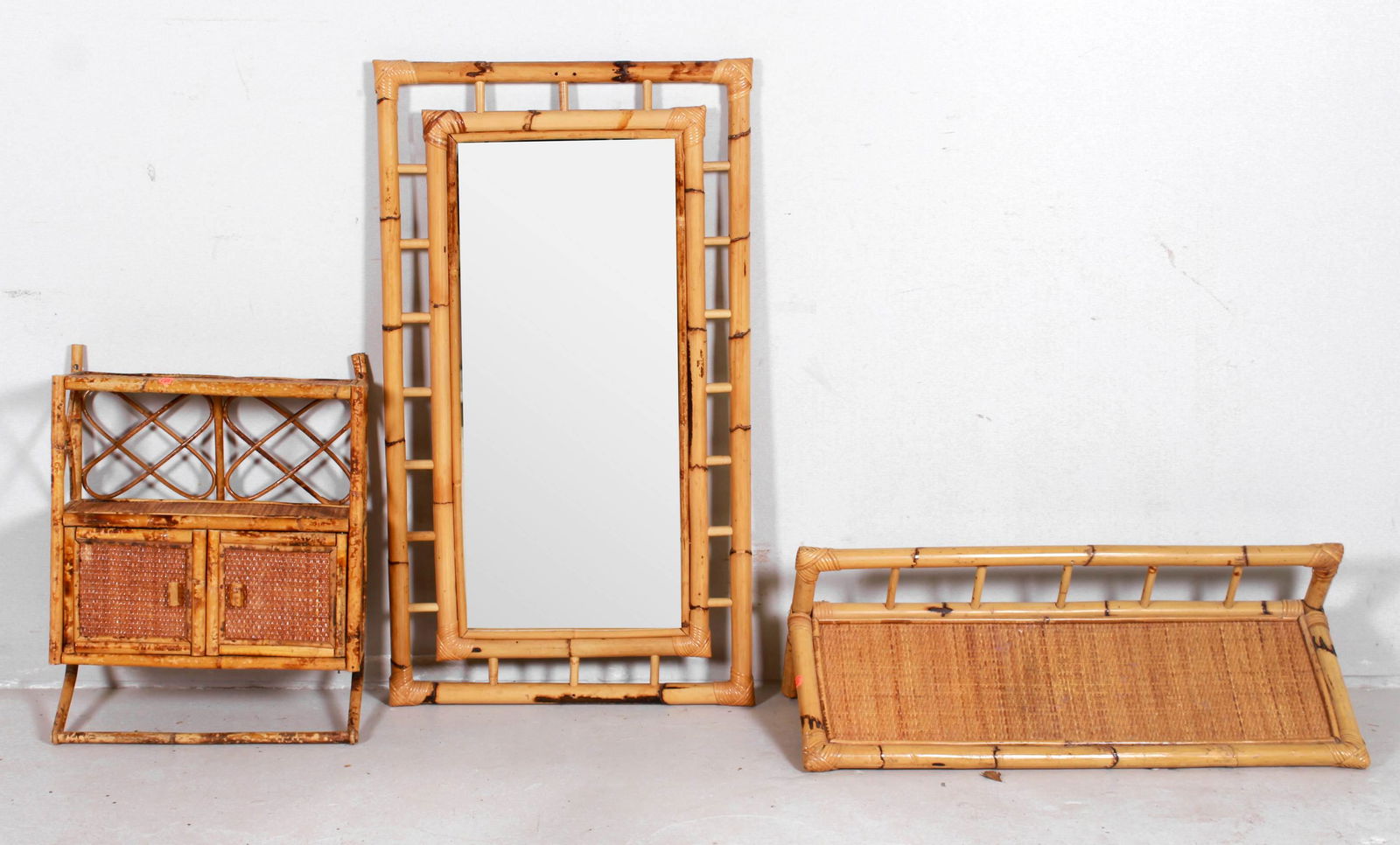 (3) Bamboo hanging wall mirror, (2) Bamboo shelves (1 of 1)