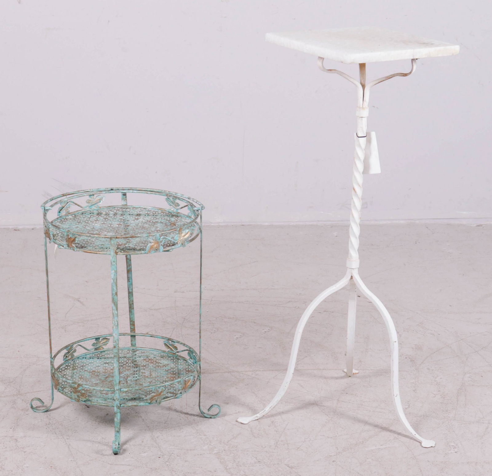 (2) 2-tier pierced metal dessert stand, twisted iron (1 of 1)