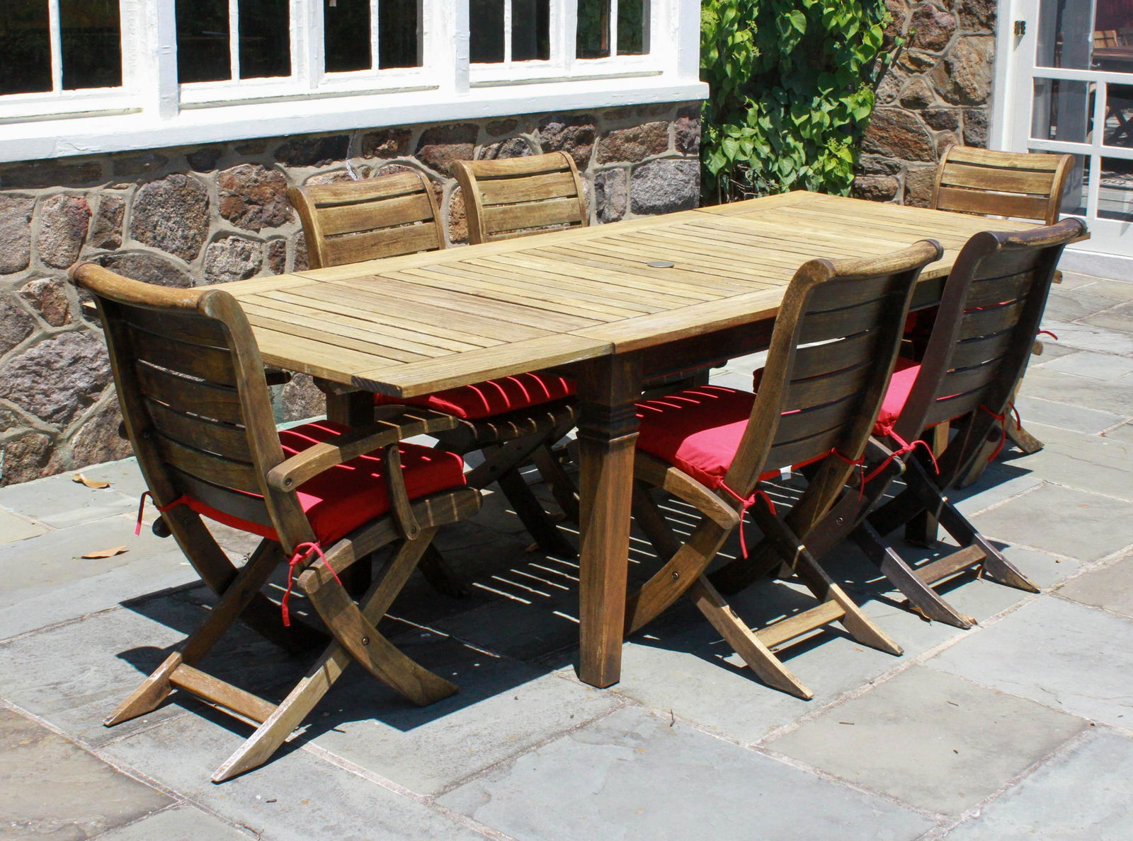 (7) pc Outdoor Teak Dining Table, 6 folding chairs (1 of 3)