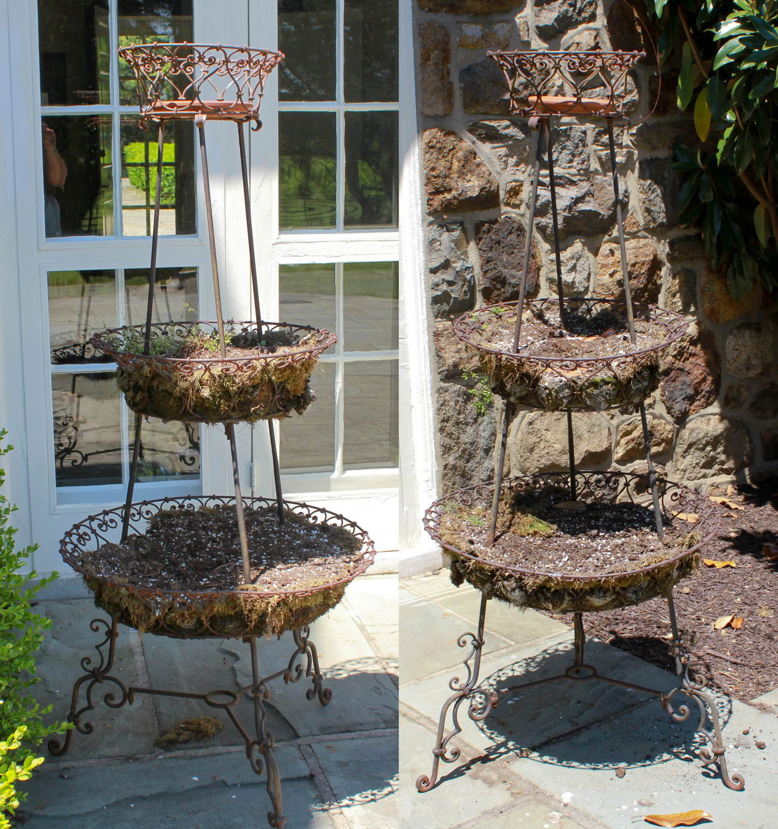 Pr 3 Tier Wrought Iron Planters, 60" high (1 of 3)
