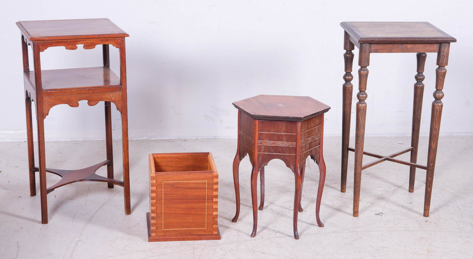 Hexagonal Inlaid Arts & Crafts Taboret, 2 plant stands, (1 of 1)