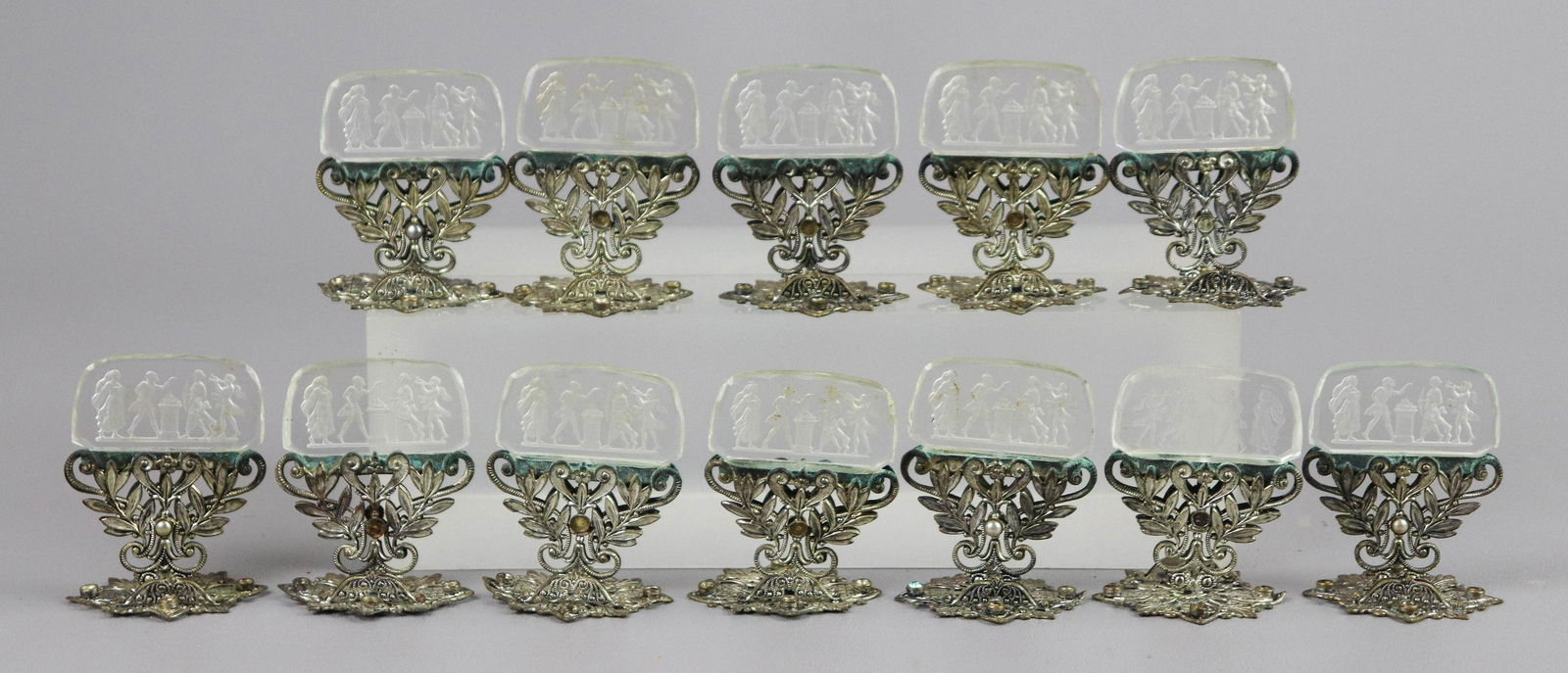 (12) Reverse Carved Cameo Glass Place Card Holders (1 of 2)