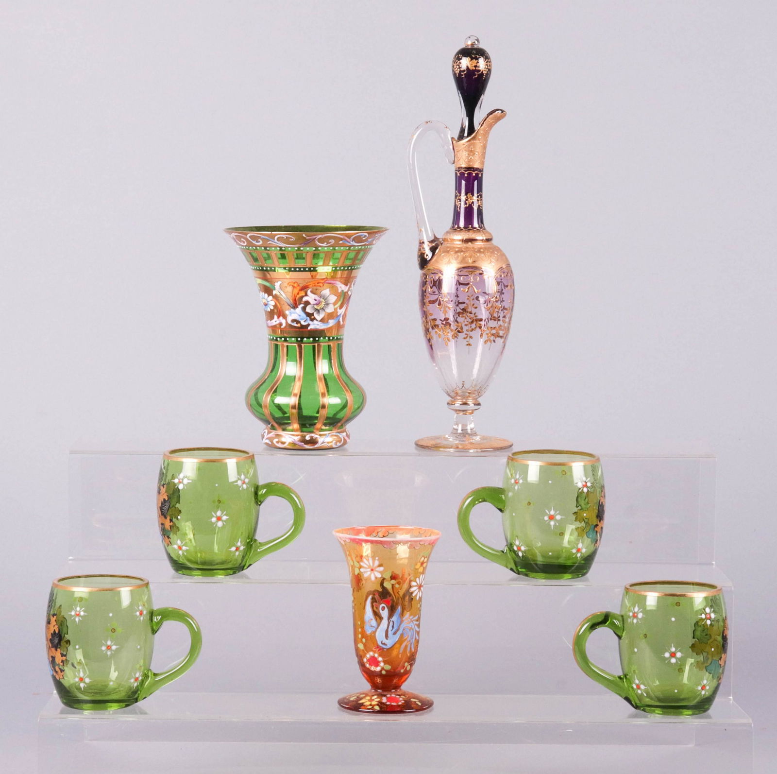 (7) Enamel Decorated Glass Table Items (1 of 1)